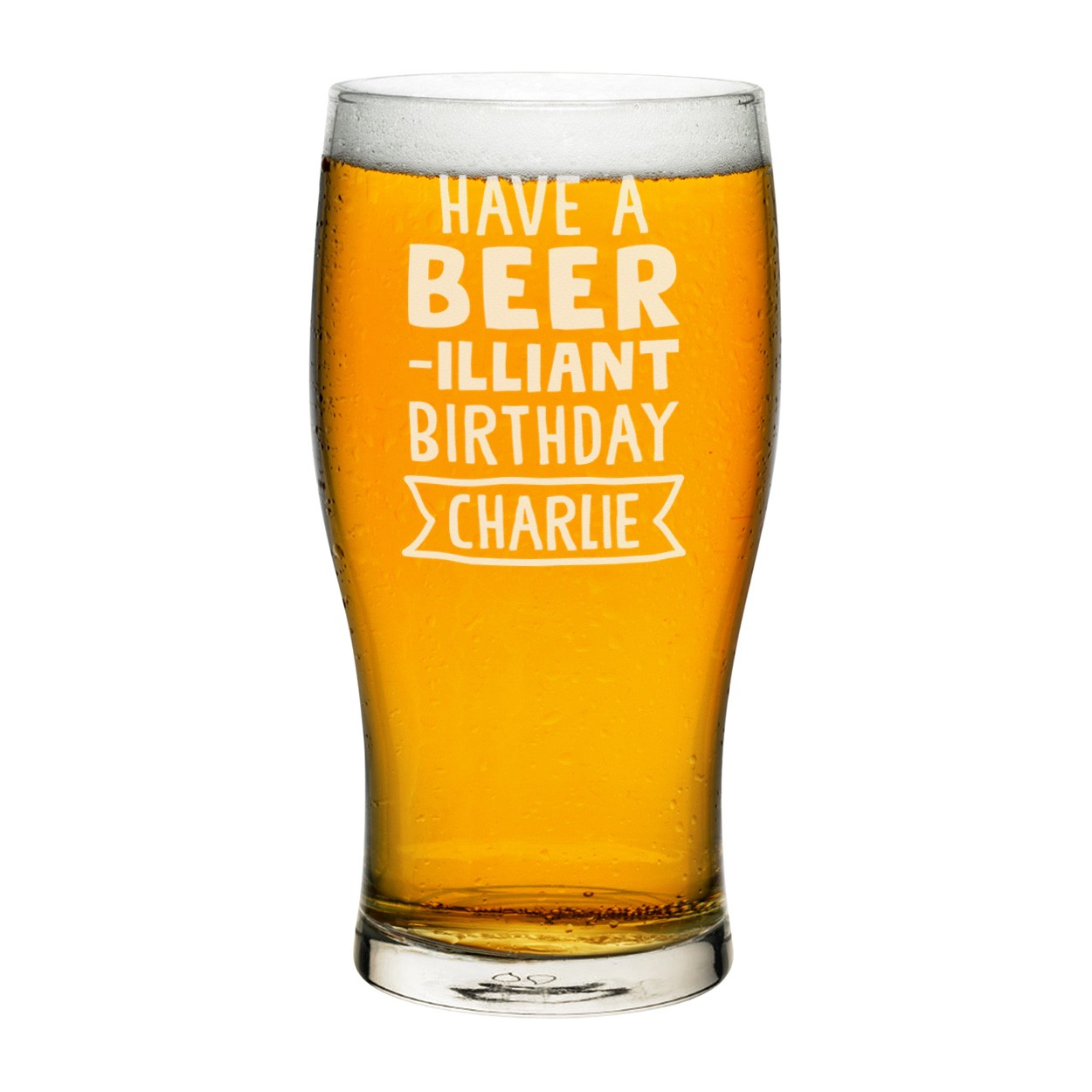 Personalised Pint Glass Have A Beer-Illiant Birthday Any Name Craft Beer Cider Custom