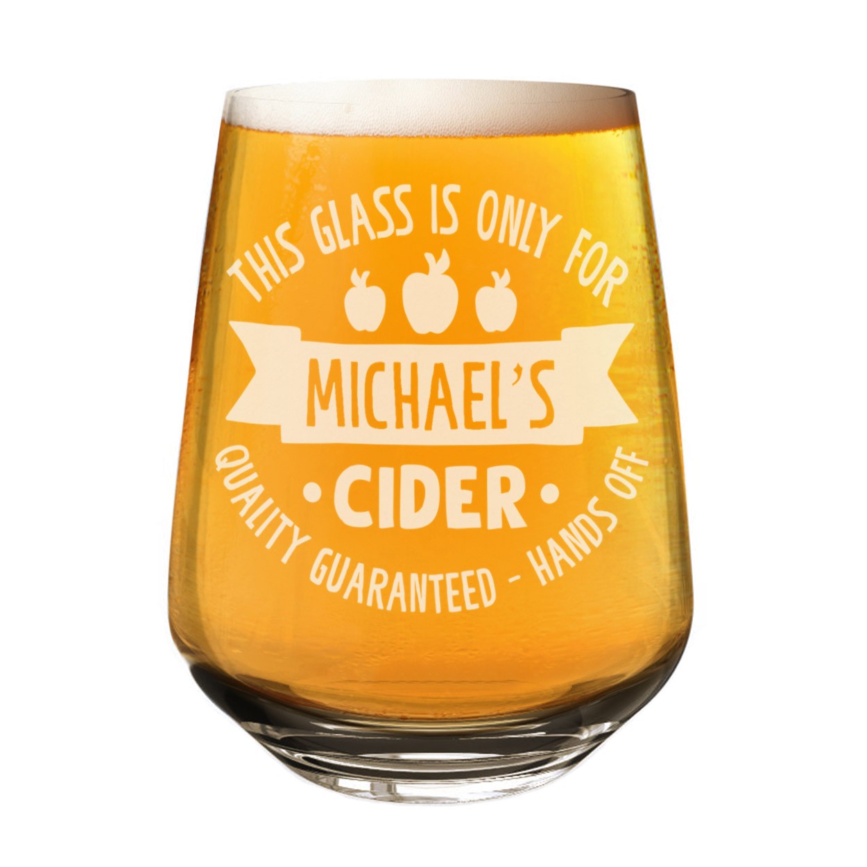 Personalised Craft Beer Tumbler Glass Cider Hands Off Any Name Cider 2/3 Pint Custom