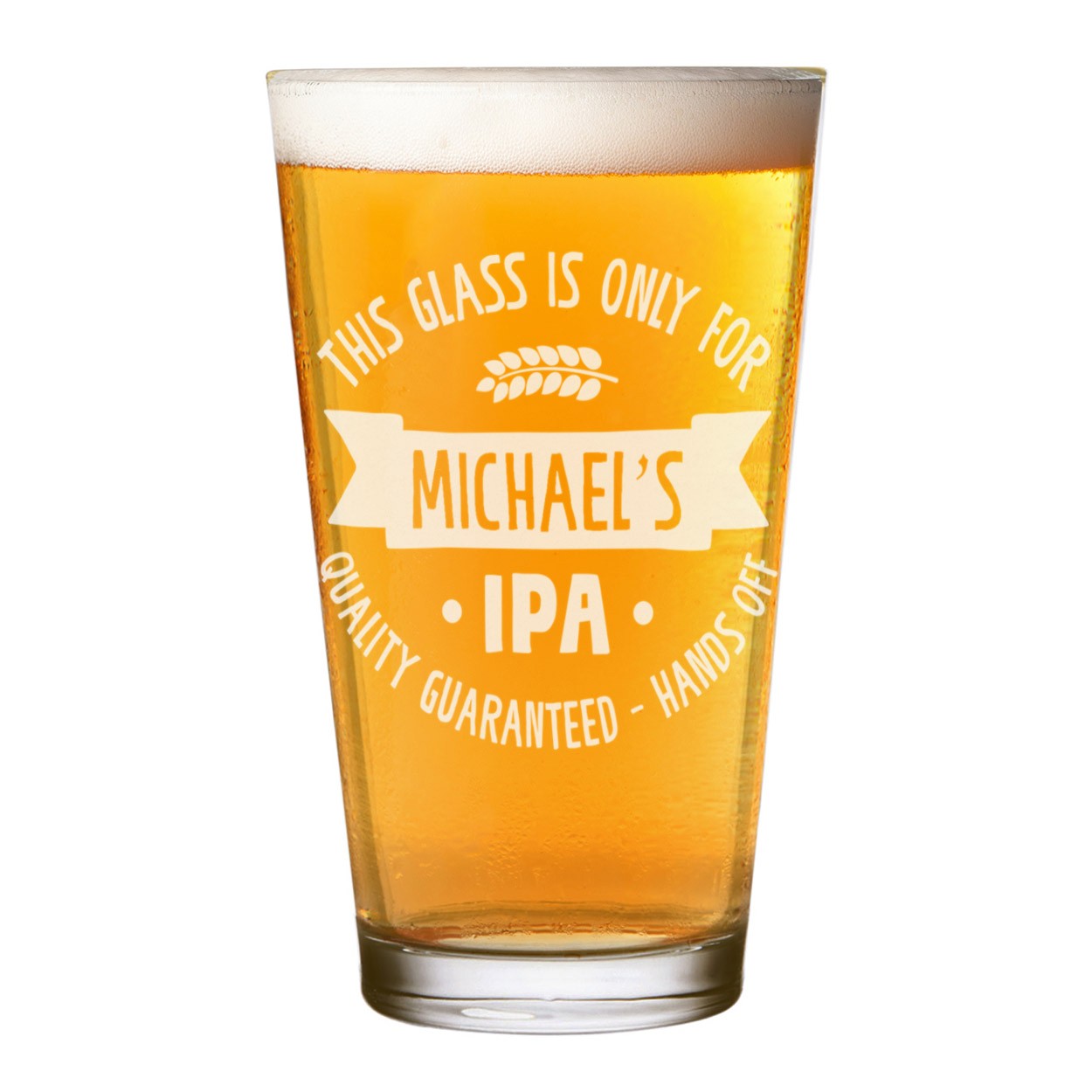 Personalised Pint Glass Shaker IPA Hands Off Any Name Craft Beer Cider Custom