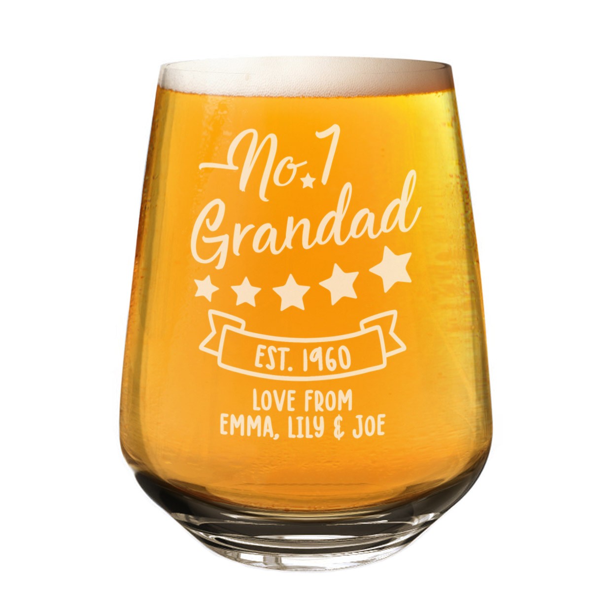 Personalised Craft Beer Gin Tumbler Glass Grandad Dad No.1 5 Stars Any Name Cider 2/3 Pint Custom