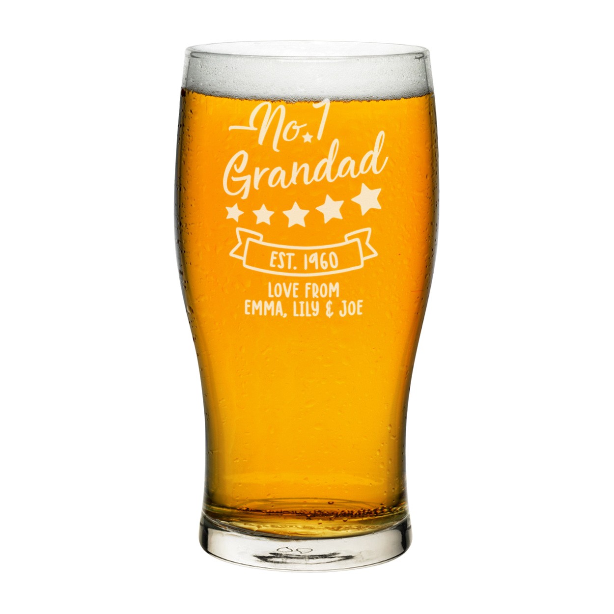 Personalised Pint Glass Grandad Dad No.1 5 Stars Any Name Craft Beer Cider Custom