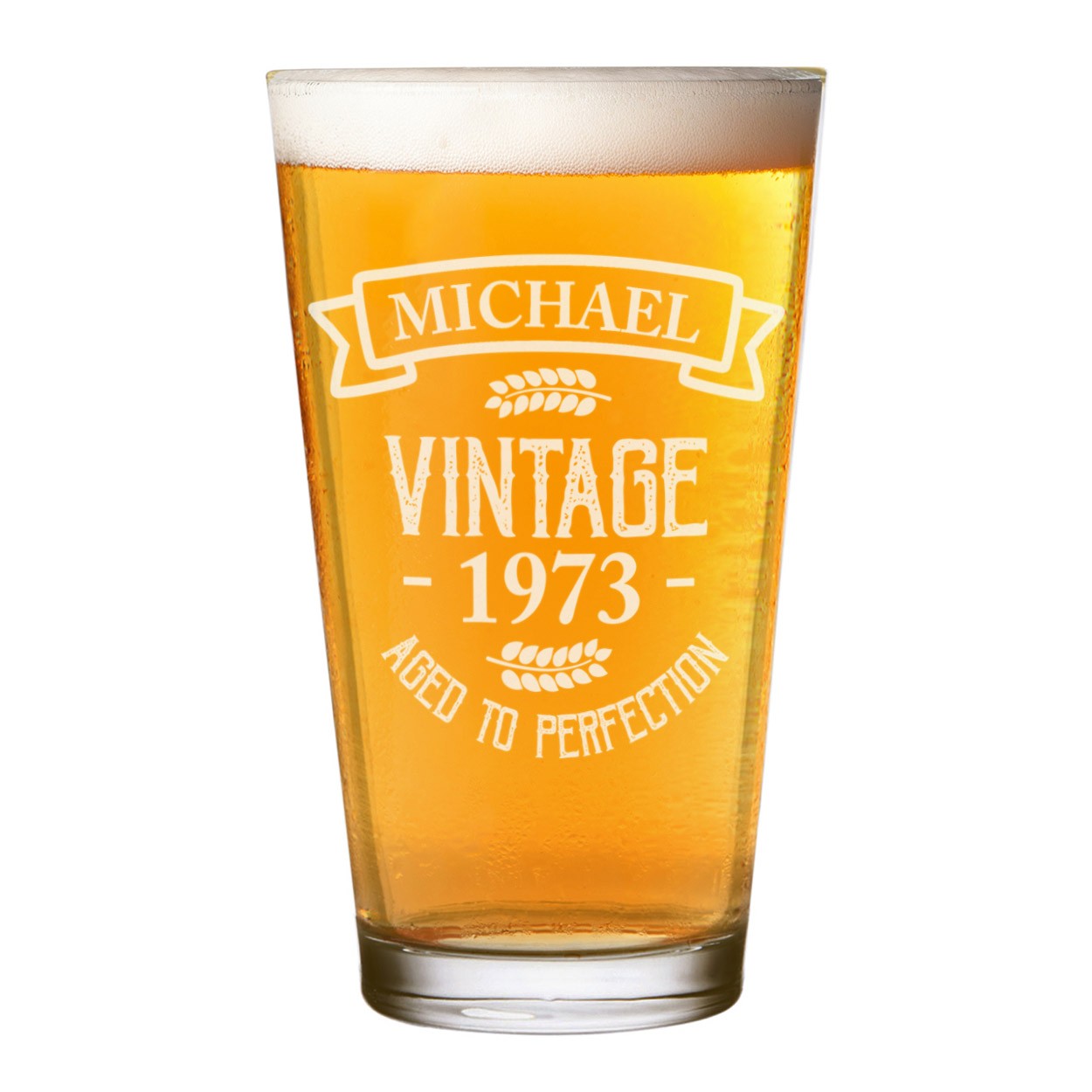 Personalised Pint Glass Shaker Vintage Aged To Perfection Any Name Craft Beer Cider Custom