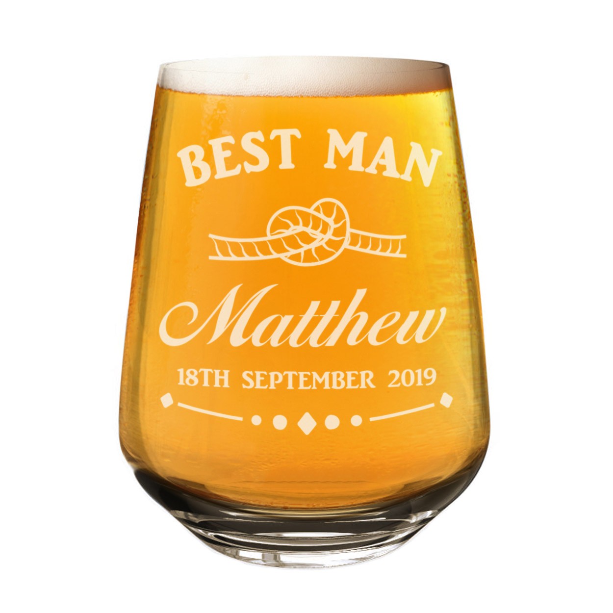 Personalised Craft Beer Gin Tumbler Glass Best Man Groom Wedding Knot Any Name Cider 2/3 Pint Custom