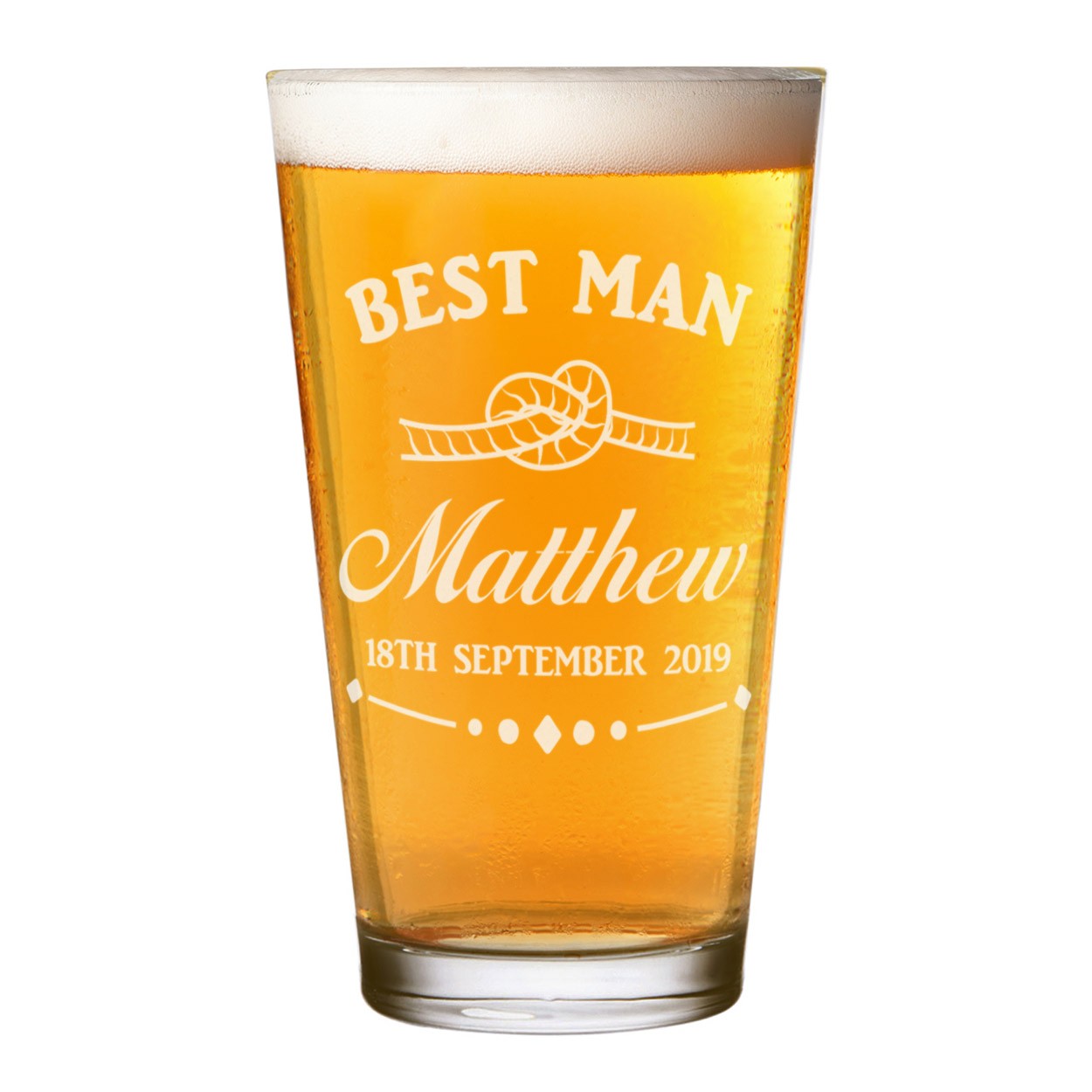 Personalised Pint Glass Shaker Best Man Groom Wedding Knot Any Name Craft Beer Cider Custom