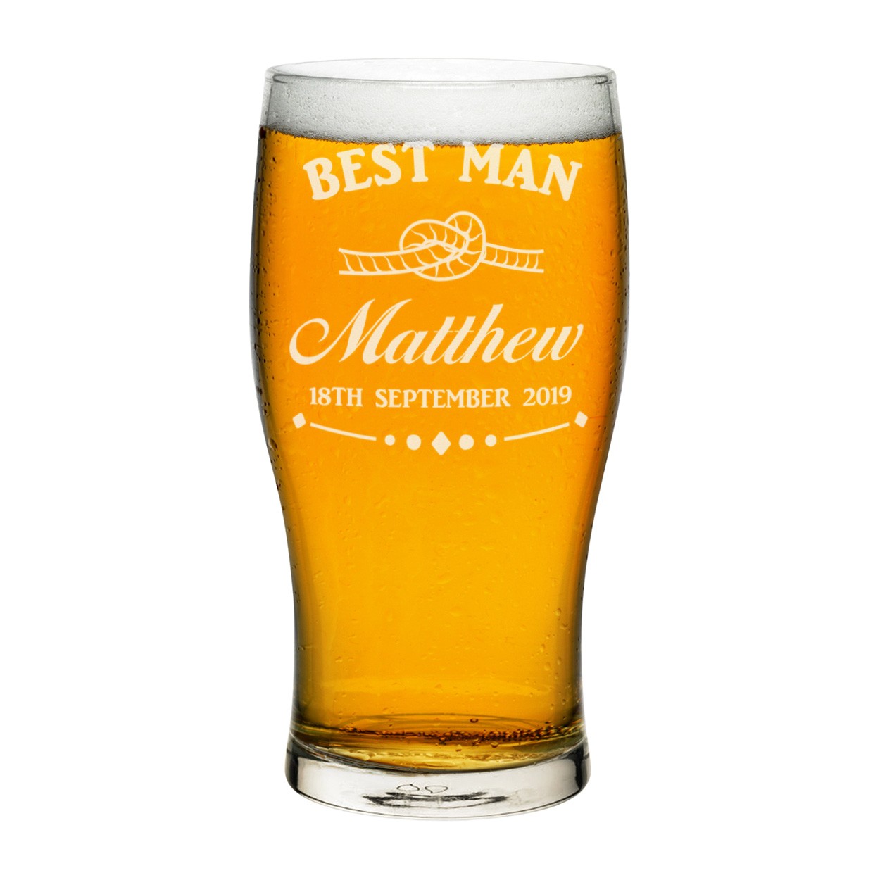 Personalised Pint Glass Best Man Groom Wedding Knot Any Name Craft Beer Cider Custom