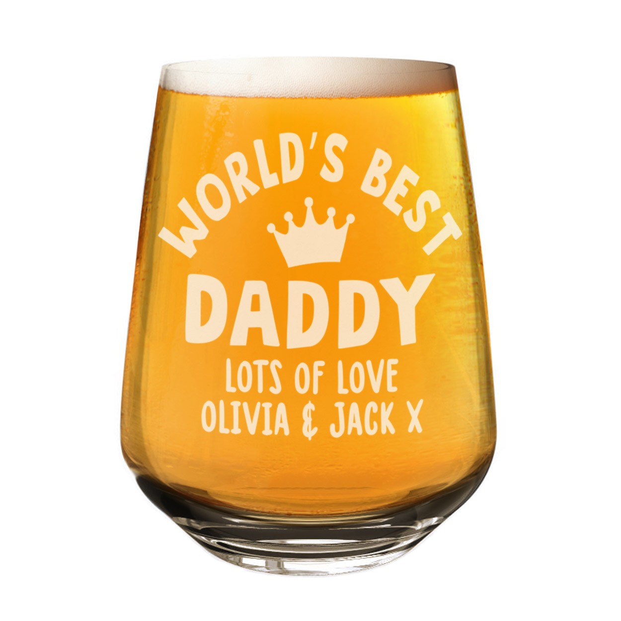 Personalised Craft Beer Gin Tumbler Glass World's Best Daddy Grandad Crown Any Name Cider 2/3 Pint Custom