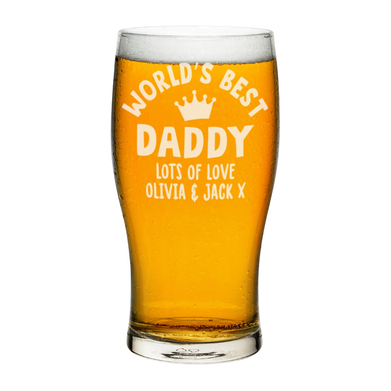 Personalised Pint Glass World's Best Daddy Grandad Crown Any Name Craft Beer Cider Custom