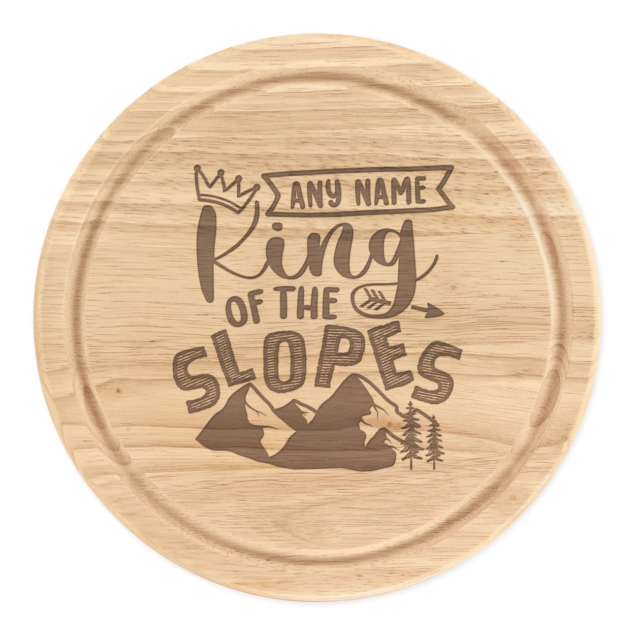 Personalised King Of The Slopes Wooden Chopping Cheese Board Round 25cm