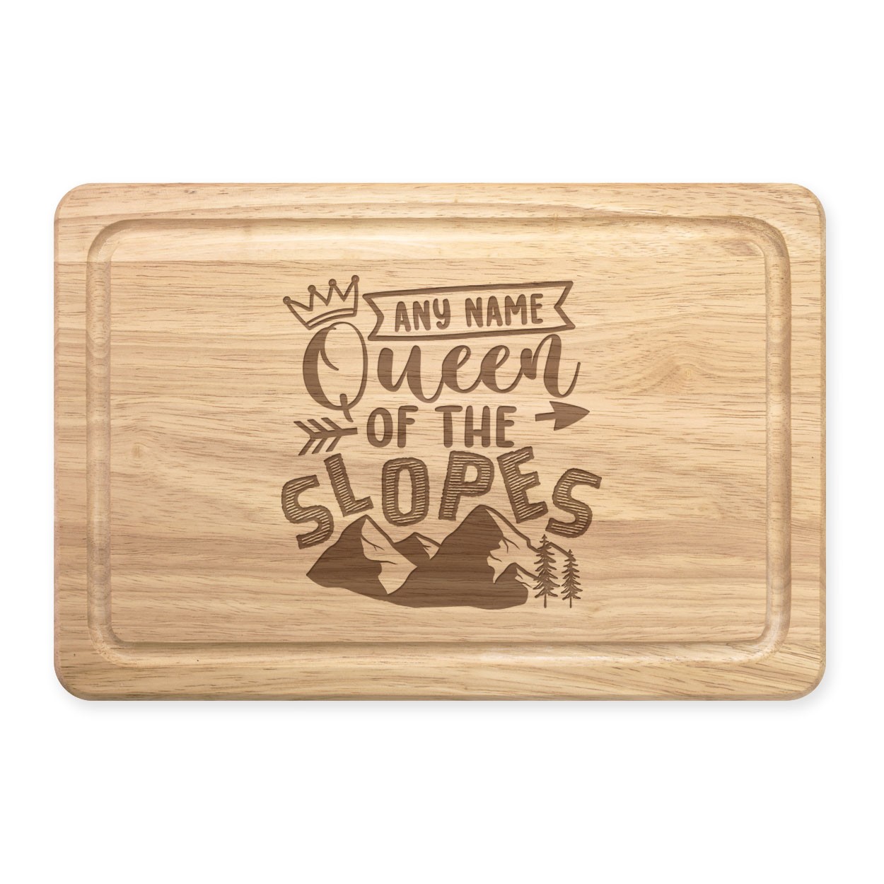 Personalised Queen Of The Slopes Rectangular Wooden Chopping Board