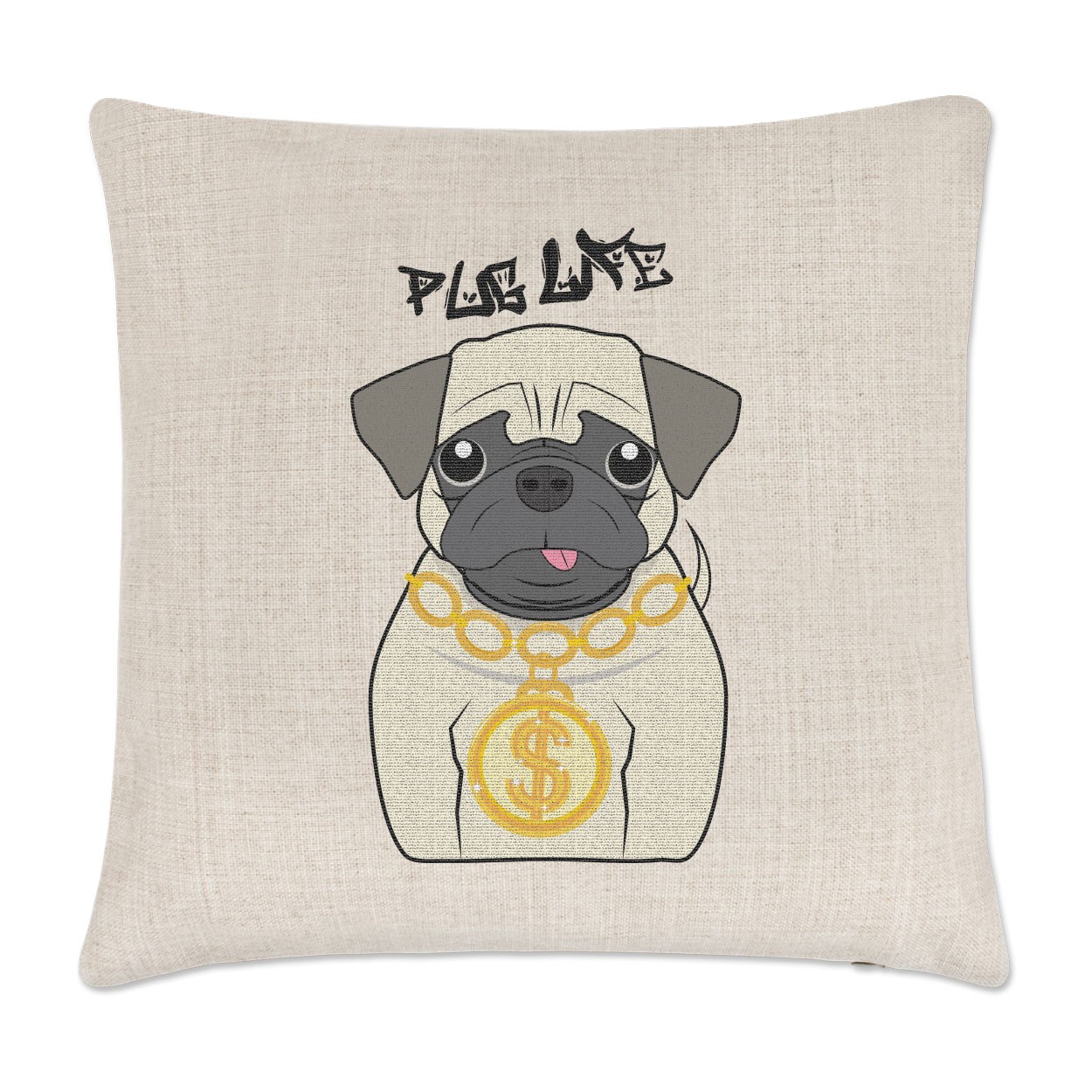 Pug Life Dog Linen Cushion Cover