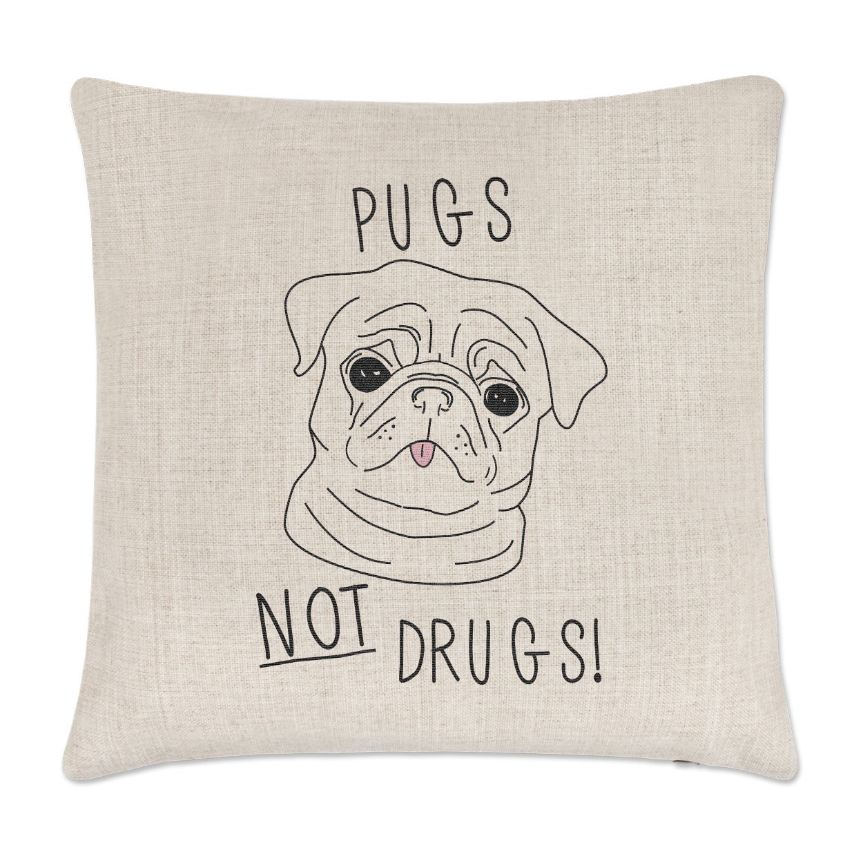 Pugs Not Drugs Linen Cushion Cover