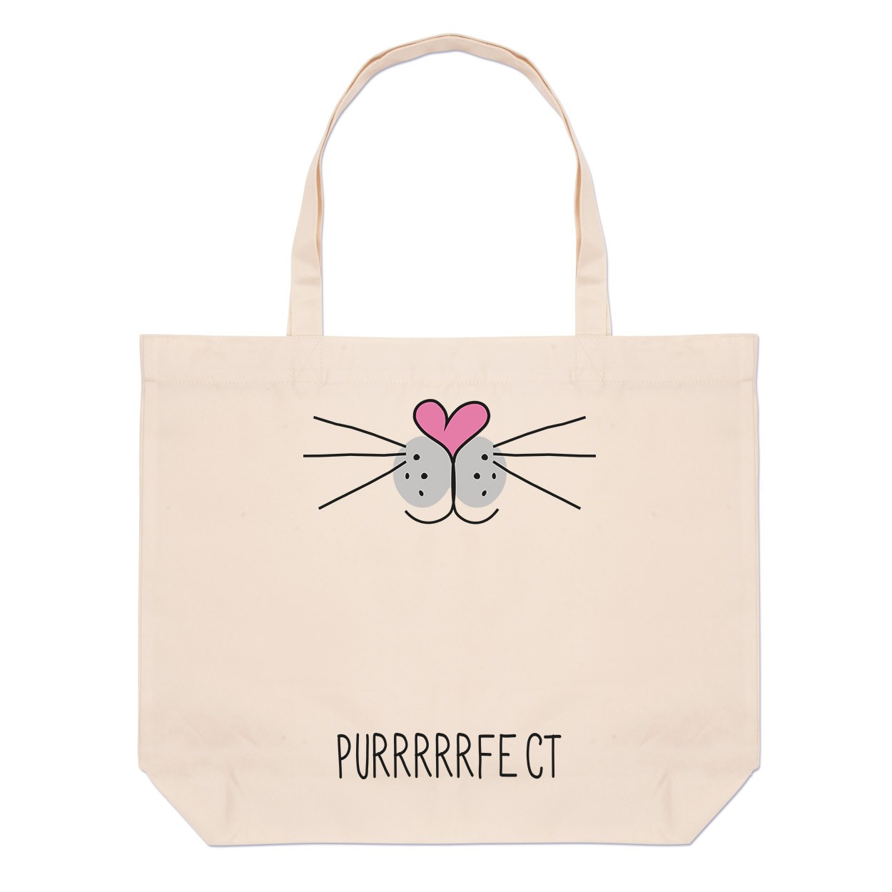Purrfect Perfect Cat Face Large Beach Tote Bag