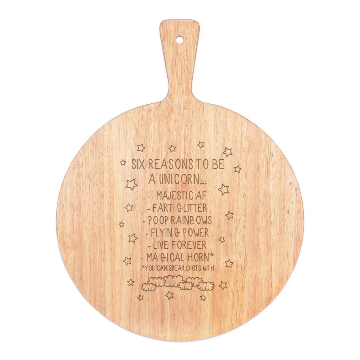 Reasons To Be A Unicorn Pizza Board Paddle Serving Tray Handle Round Wooden 45x34cm