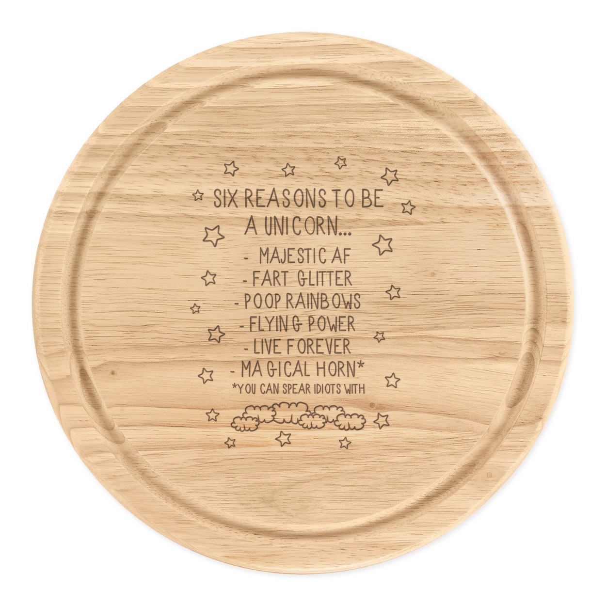 Reasons To Be A Unicorn Wooden Chopping Cheese Board Round 25cm