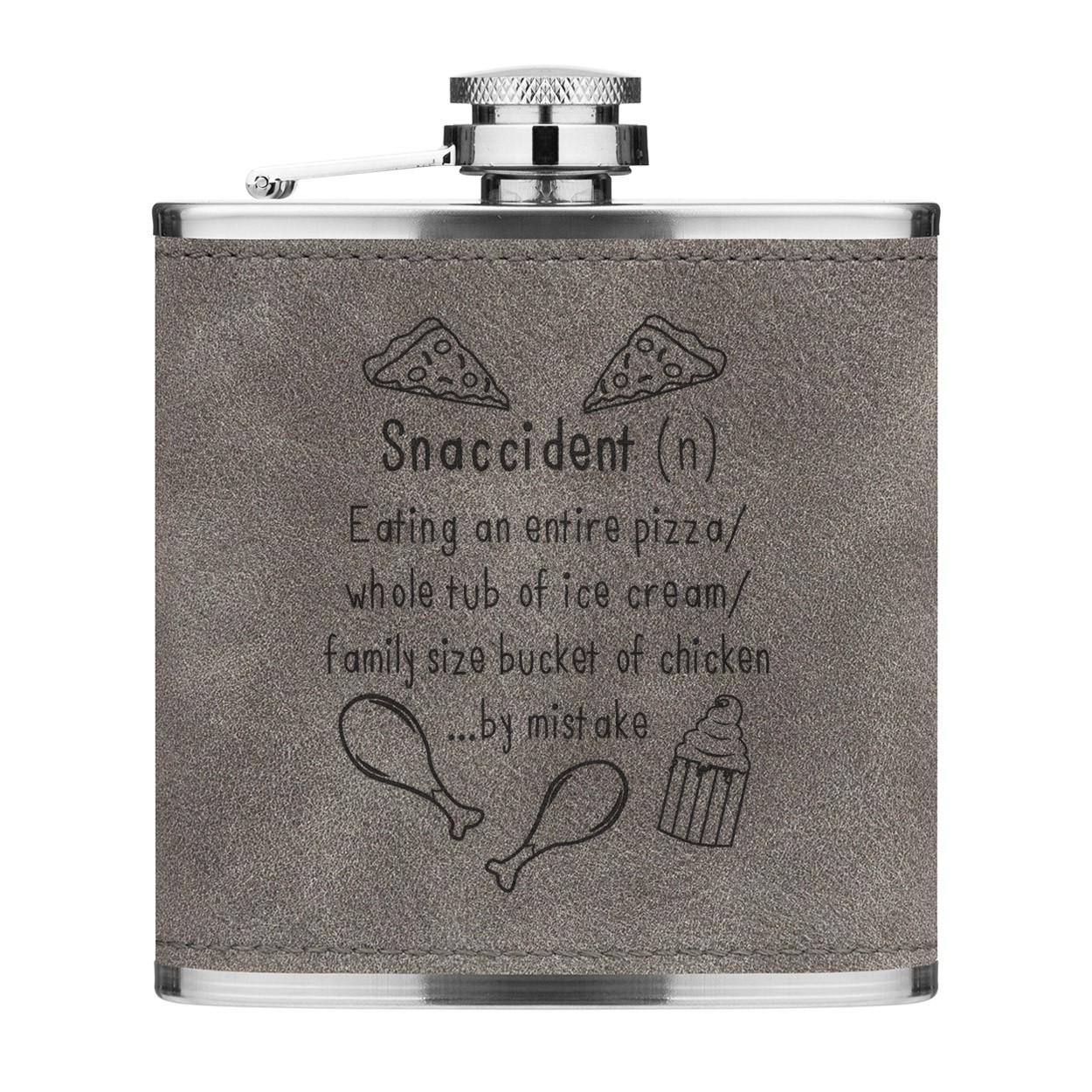 Snaccident Definition 6oz PU Leather Hip Flask Grey Luxe