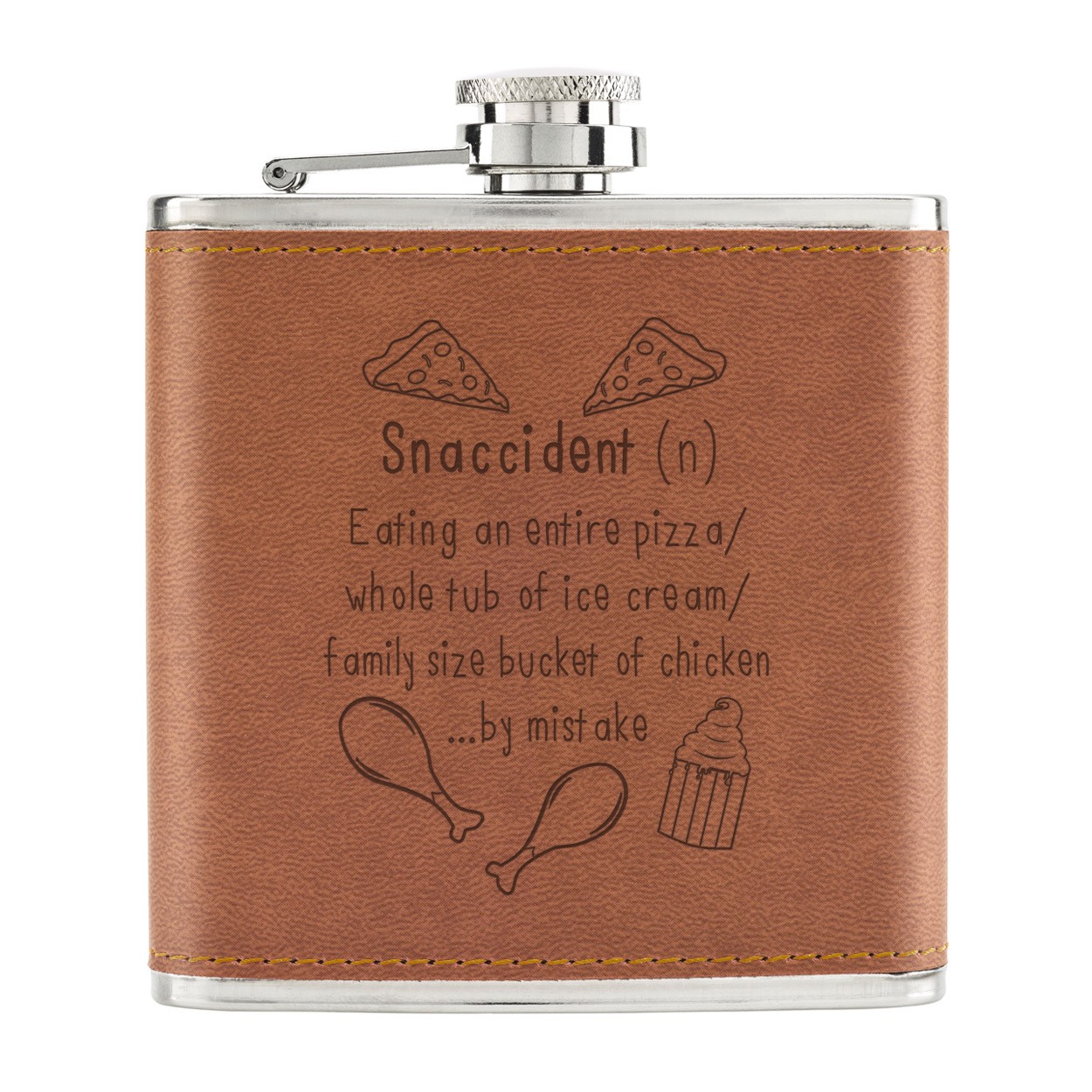 Snaccident Definition 6oz PU Leather Hip Flask Tan