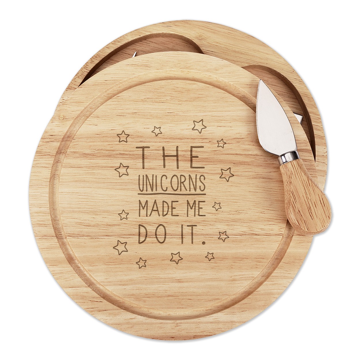 The Unicorns Made Me Do It Wooden Cheese Board Set 4 Knives