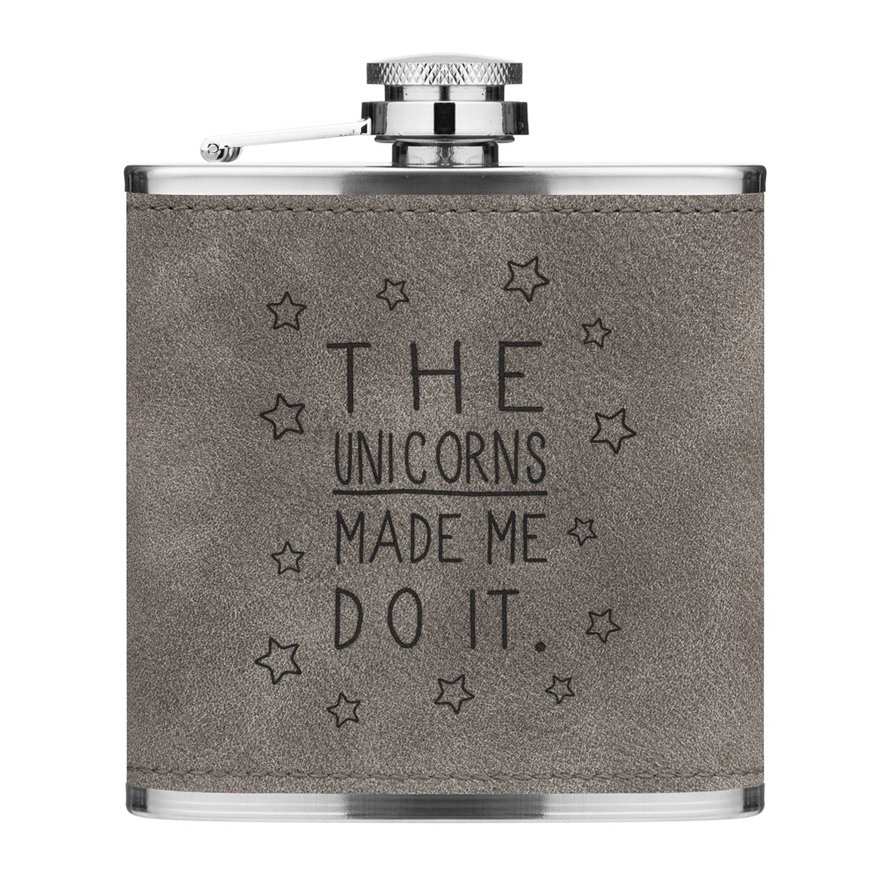 The Unicorns Made Me Do It 6oz PU Leather Hip Flask Grey Luxe