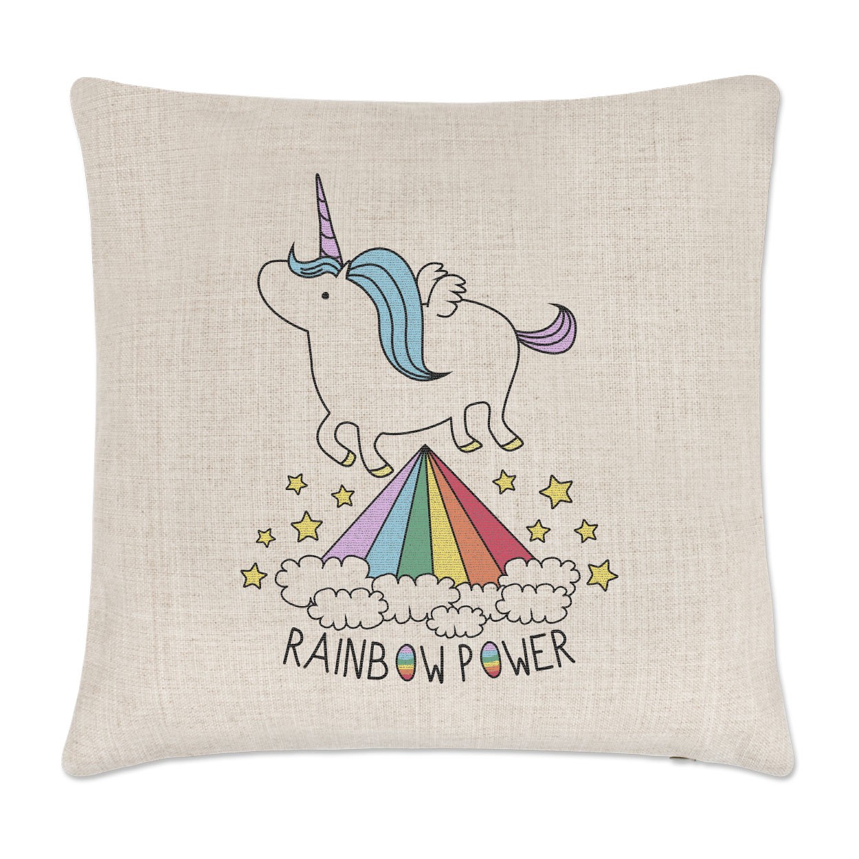 Unicorn Rainbow Power Linen Cushion Cover