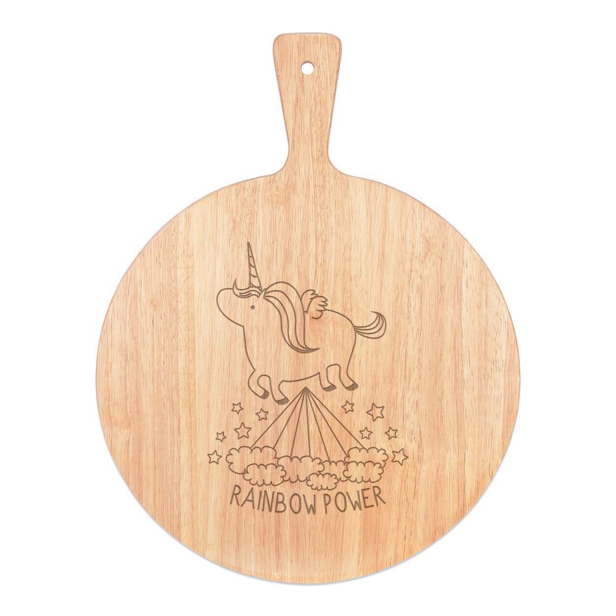 Unicorn Rainbow Power Pizza Board Paddle Serving Tray Handle Round Wooden 45x34cm