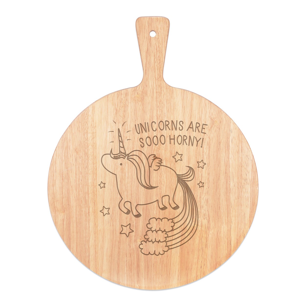 Unicorns Are Sooo Horny Pizza Board Paddle Serving Tray Handle Round Wooden 45x34cm