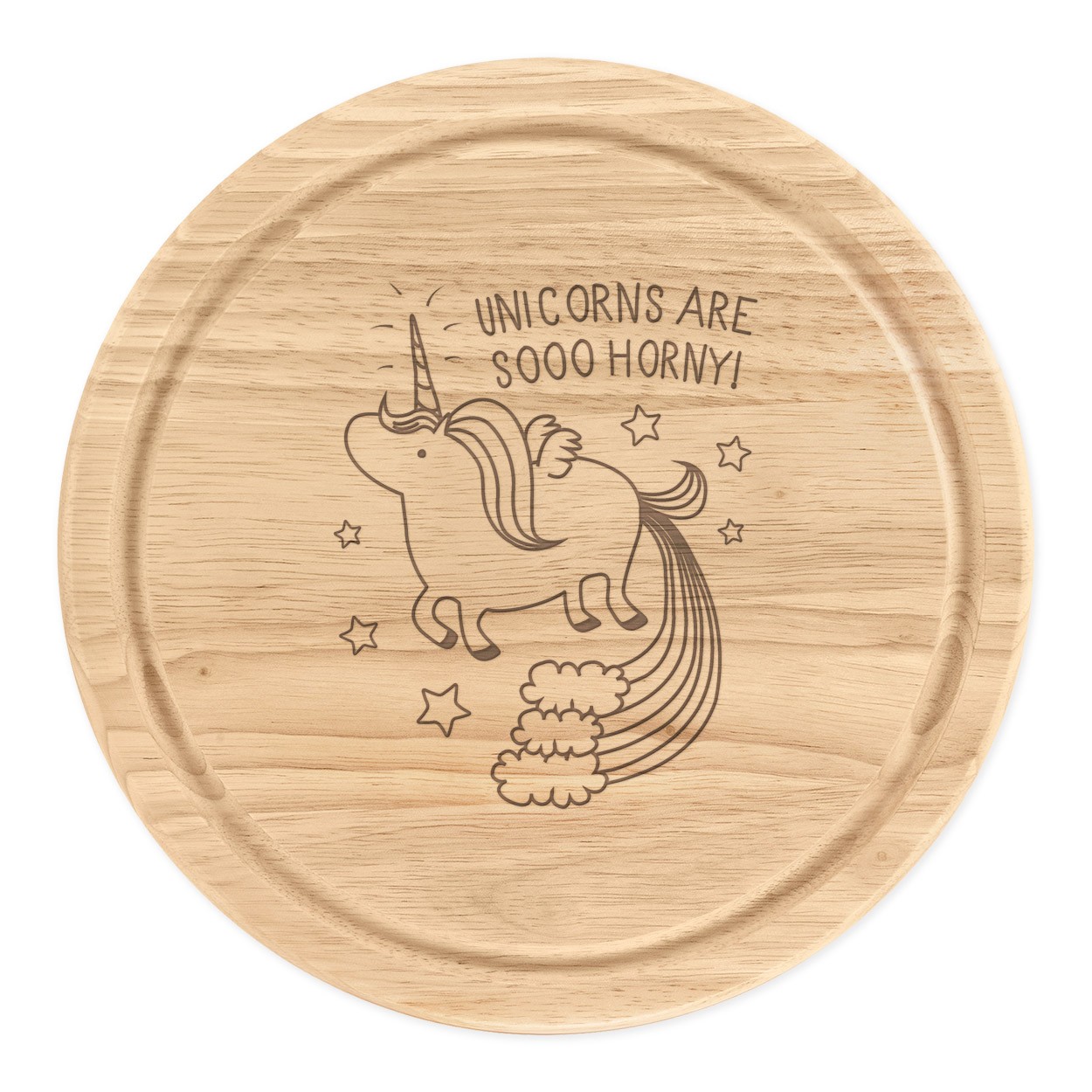Unicorns Are Sooo Horny Wooden Chopping Cheese Board Round 25cm