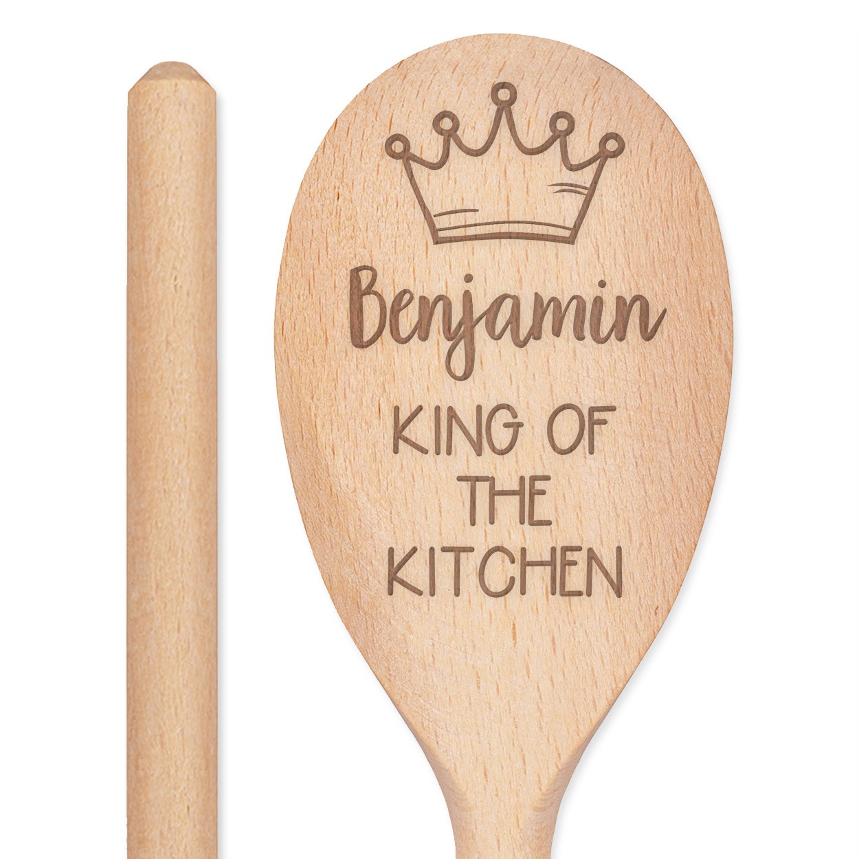 Personalised Custom Engraved Wooden Spoon King Of The Kitchen Any Name Text