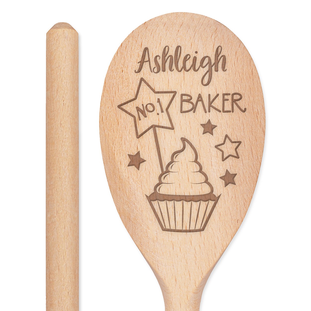Personalised Custom Engraved Wooden Spoon No1 Baker Any Name Text