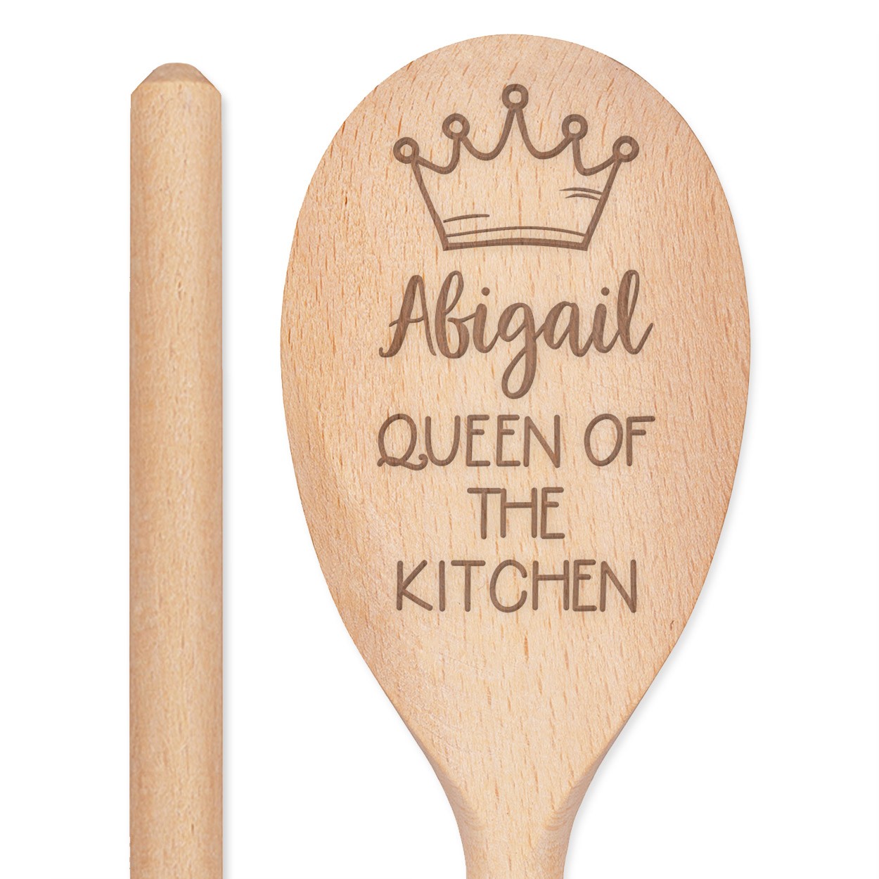 Personalised Custom Engraved Wooden Spoon Queen Of The Kitchen Any Name Text