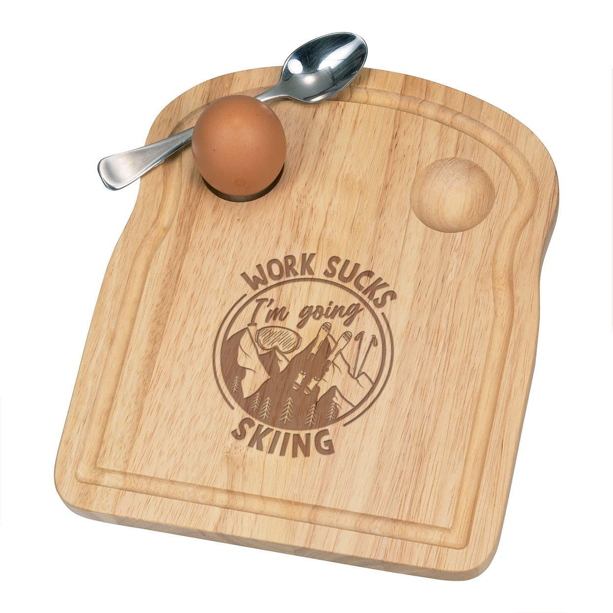 Work Sucks I'm Going Skiing Breakfast Dippy Egg Cup Board Wooden
