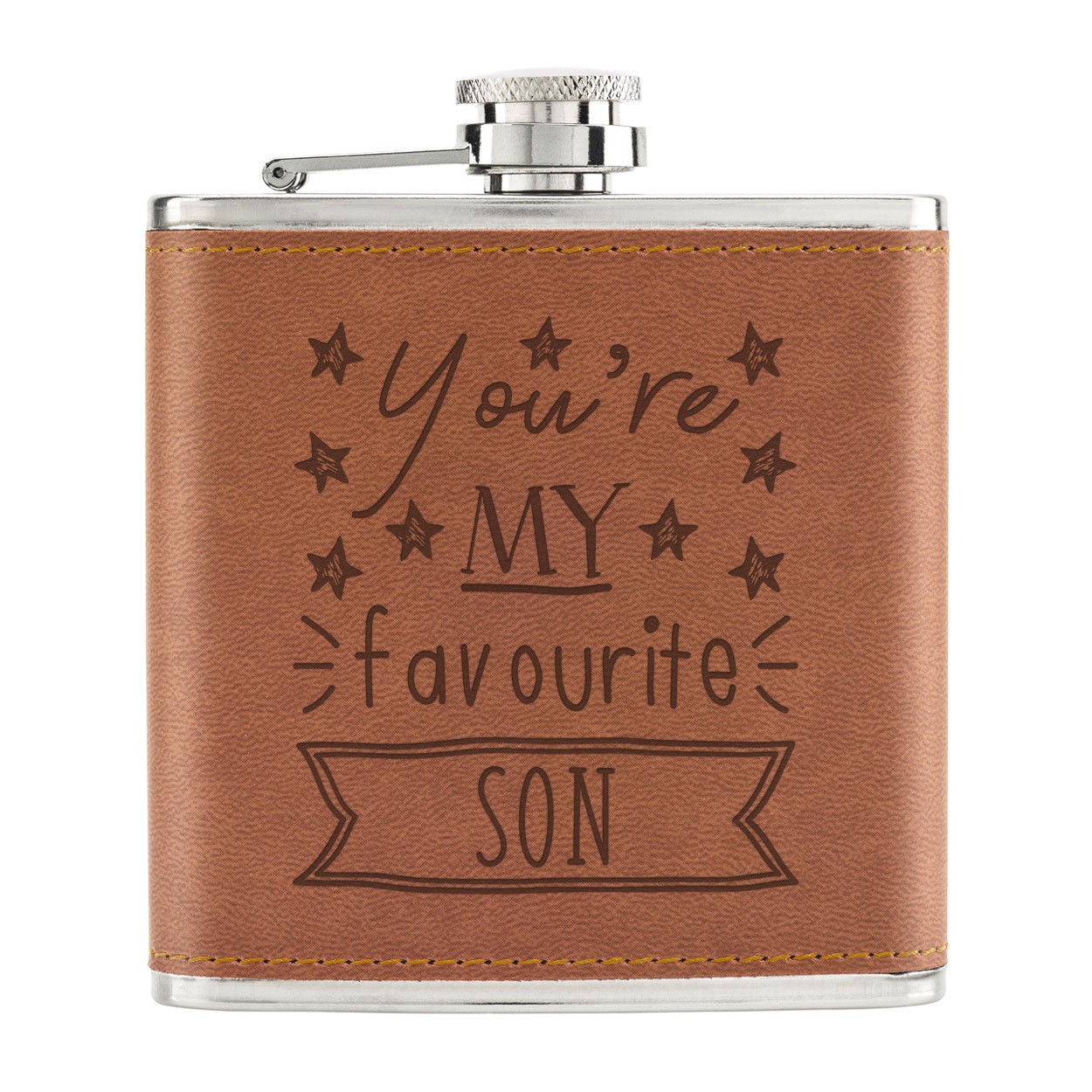 You're My Favourite Son Stars 6oz PU Leather Hip Flask Tan