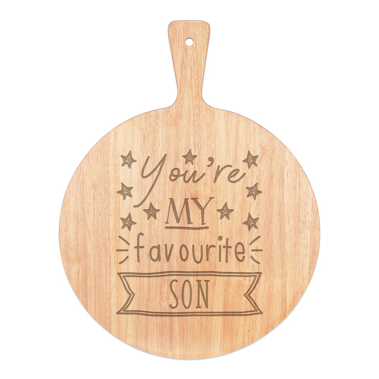 You're My Favourite Son Stars Pizza Board Paddle Serving Tray Handle Round Wooden 45x34cm