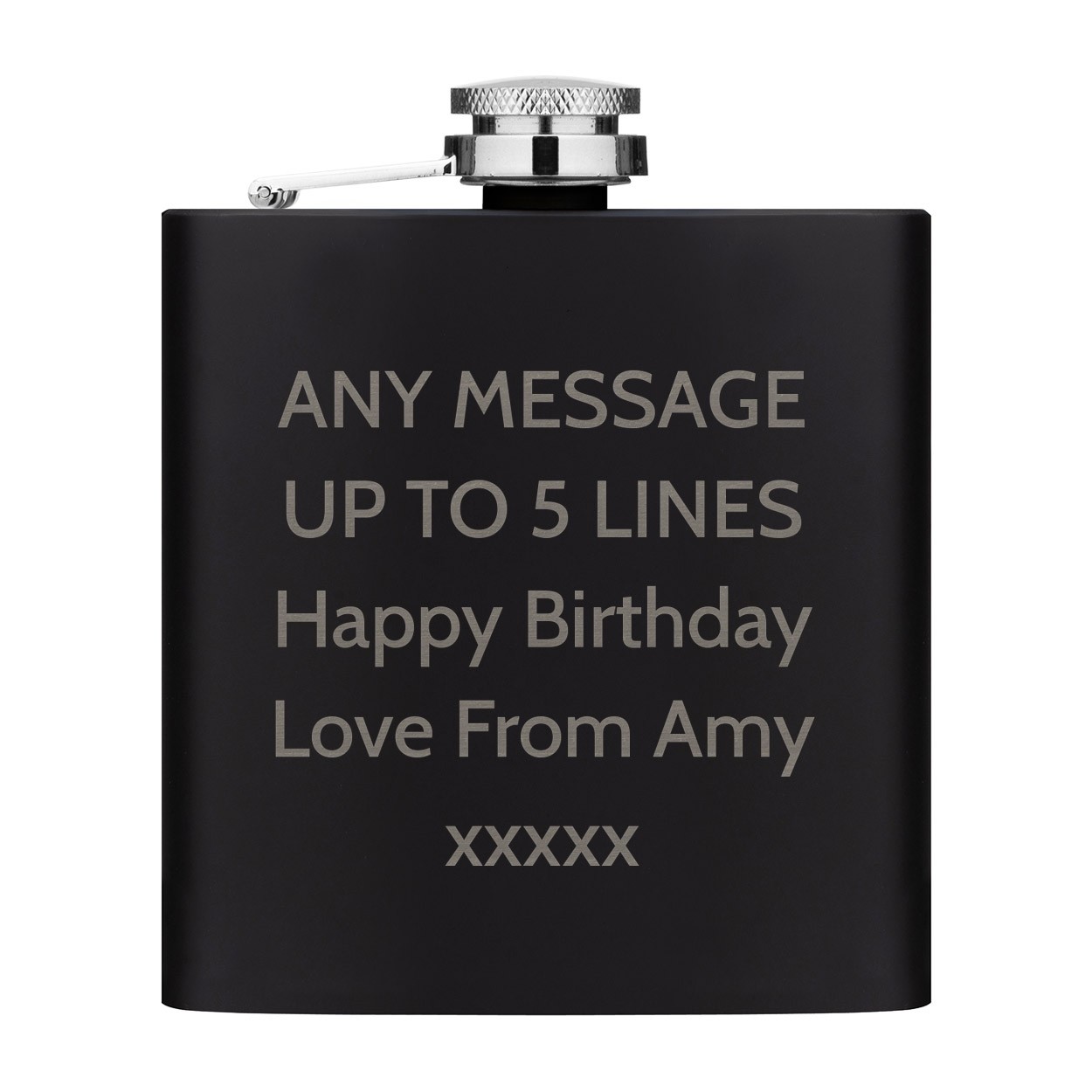Personalised Hip Flask Custom Any Message Text Name 6oz Matte Black Stainless Steel