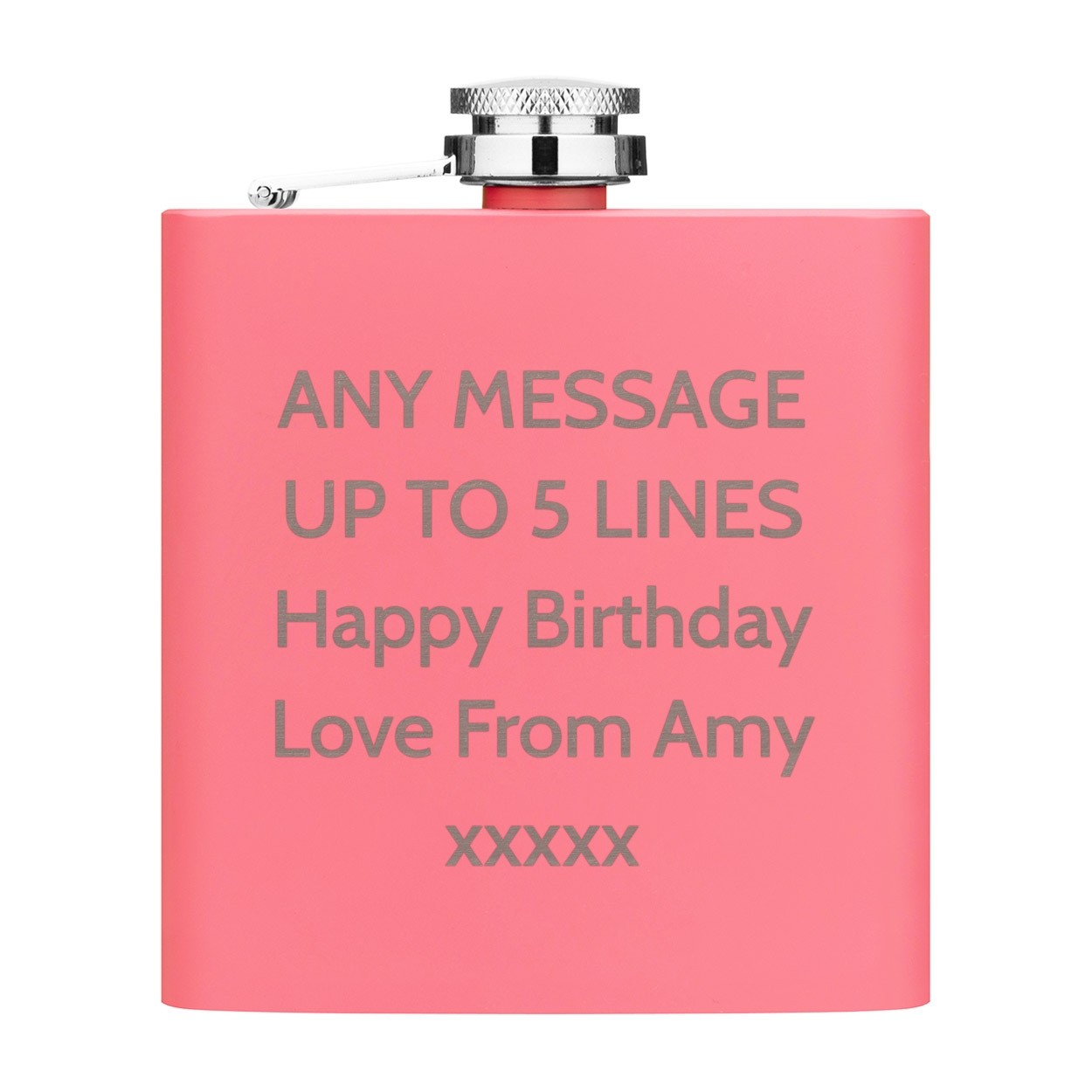 Personalised Hip Flask Custom Any Message Text Name 6oz Matte Pink Stainless Steel
