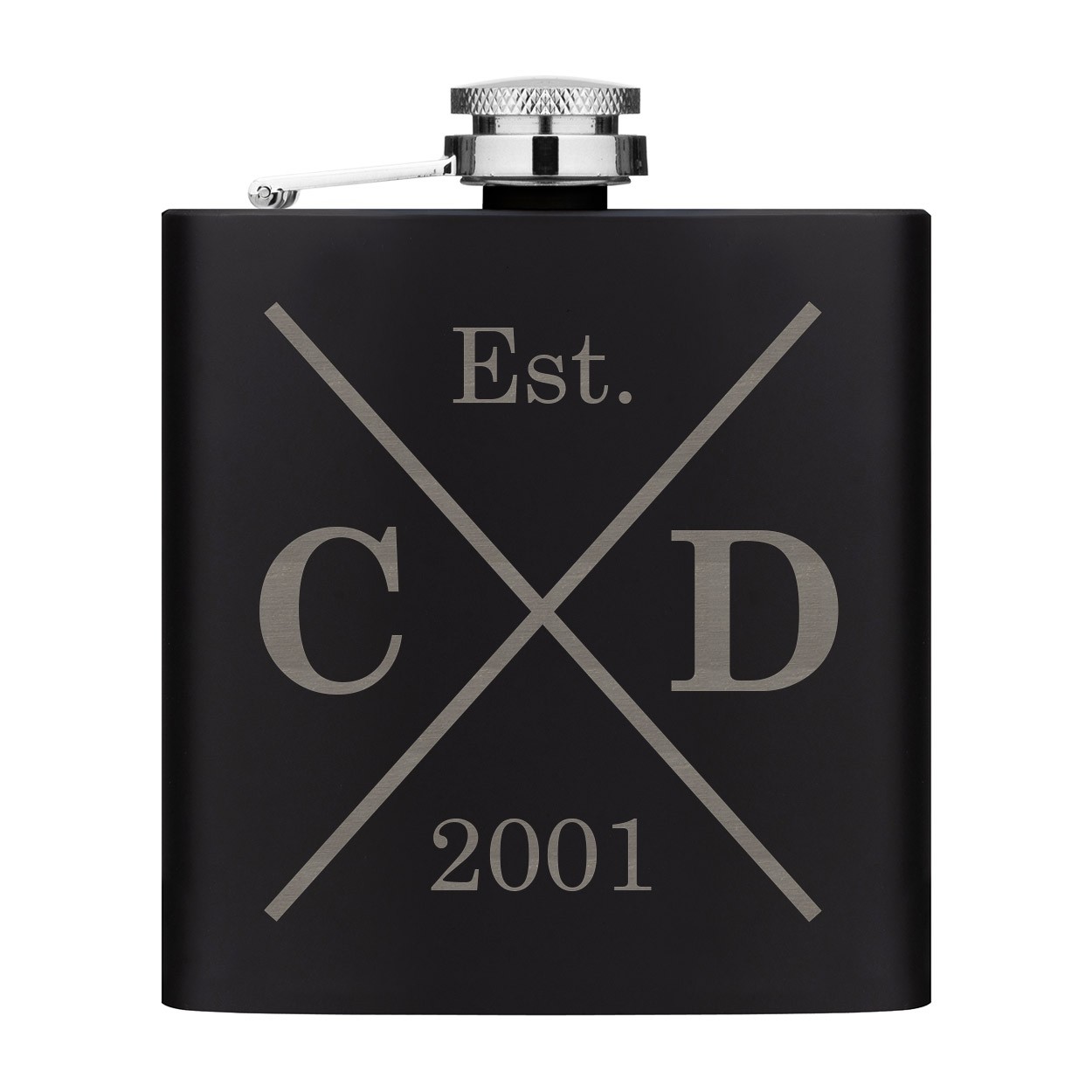Personalised Hip Flask Custom Initials X Est Birth Date 6oz Matte Black Stainless Steel