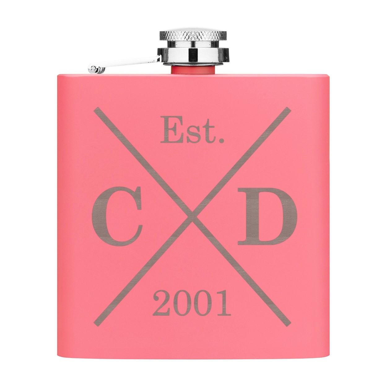 Personalised Hip Flask Custom Initials X Est Birth Date 6oz Matte Pink Stainless Steel