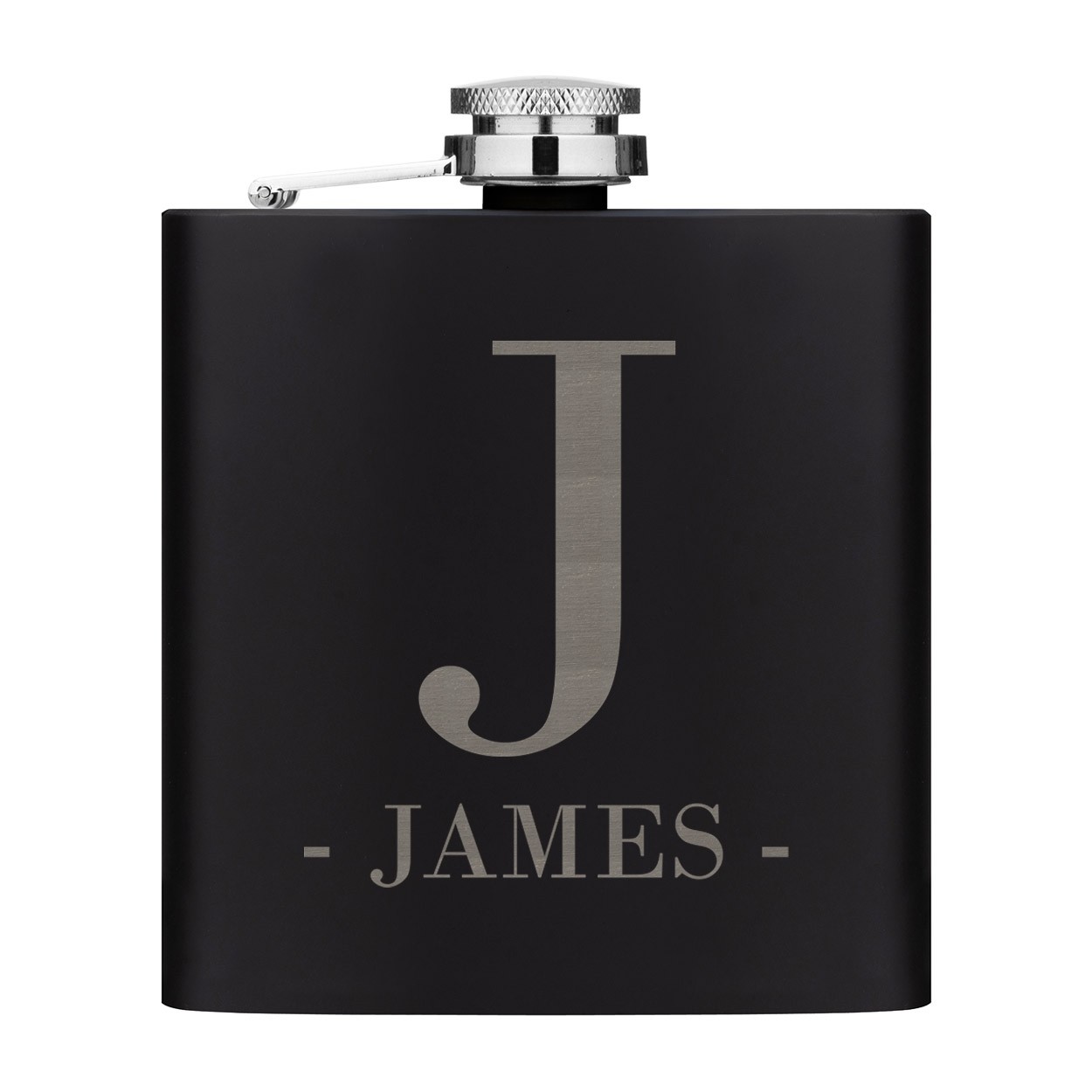 Personalised Hip Flask Custom Initials Big Letter & Name 6oz Matte Black Stainless Steel
