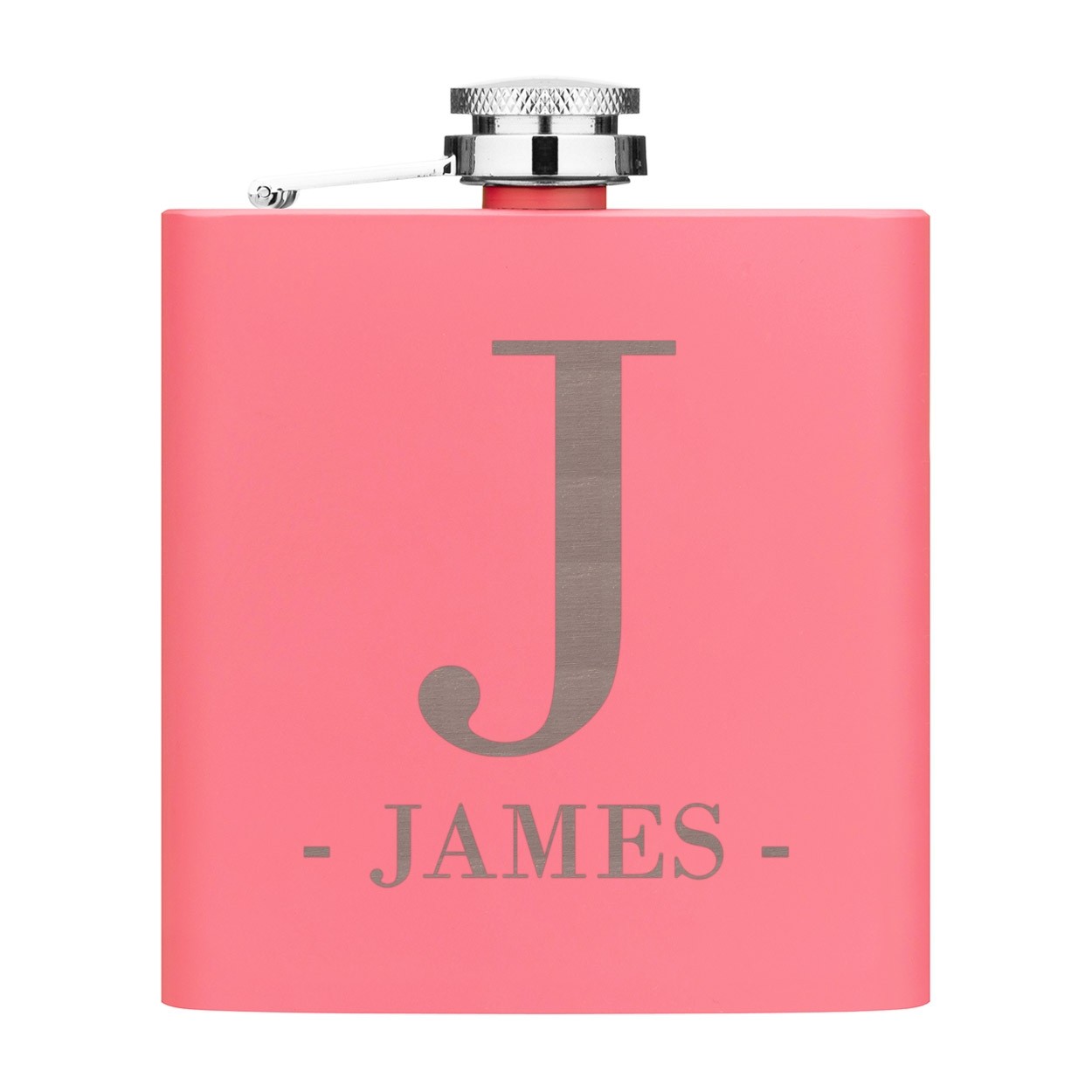 Personalised Hip Flask Custom Initials Big Letter & Name 6oz Matte Pink Stainless Steel