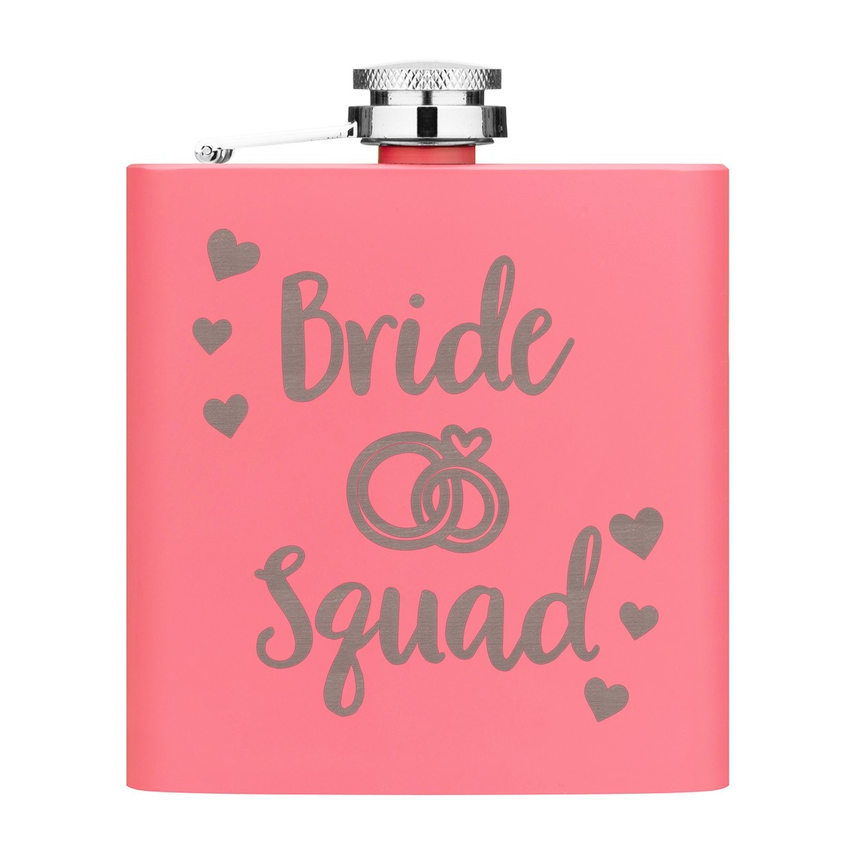 Bride Squad 6oz Hip Flask Matte Pink Stainless Steel Wedding Custom Hen Do