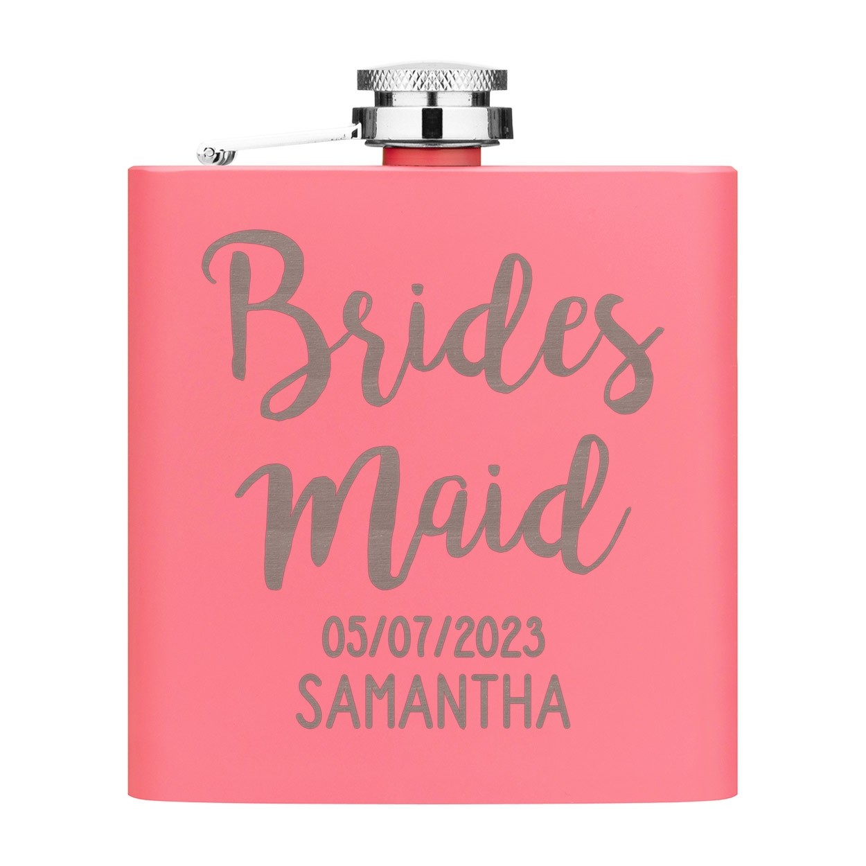 Personalised Bridesmaid Name Date 6oz Hip Flask Matte Pink Stainless Steel Wedding Custom
