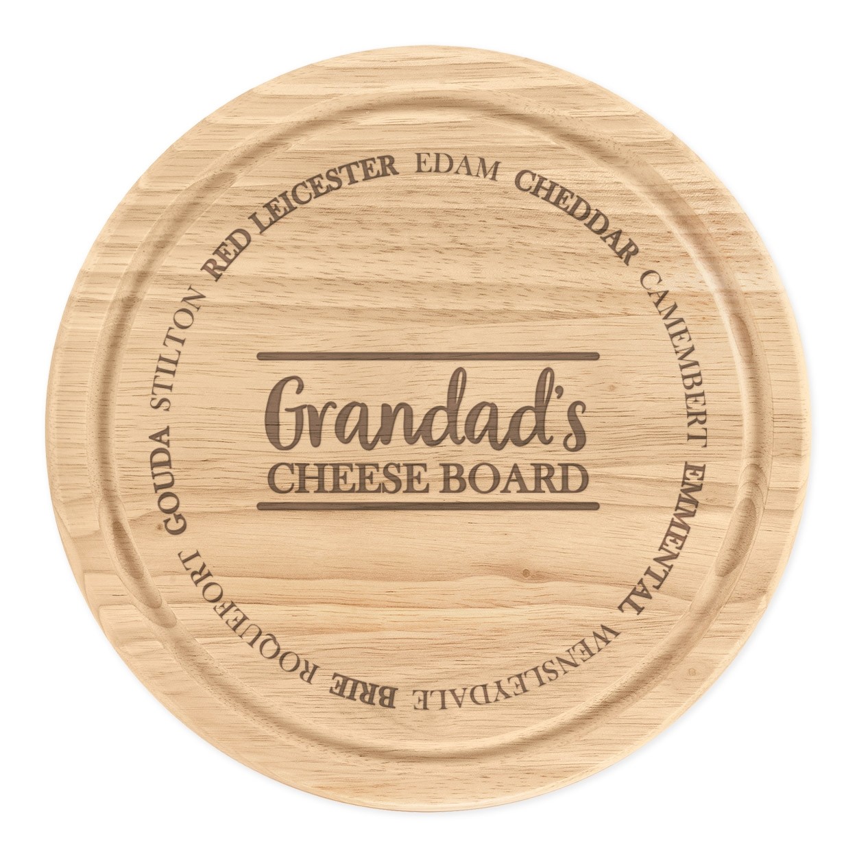 Personalised Wooden Chopping Cheese Board Round 25cm Custom Name Cheese Types