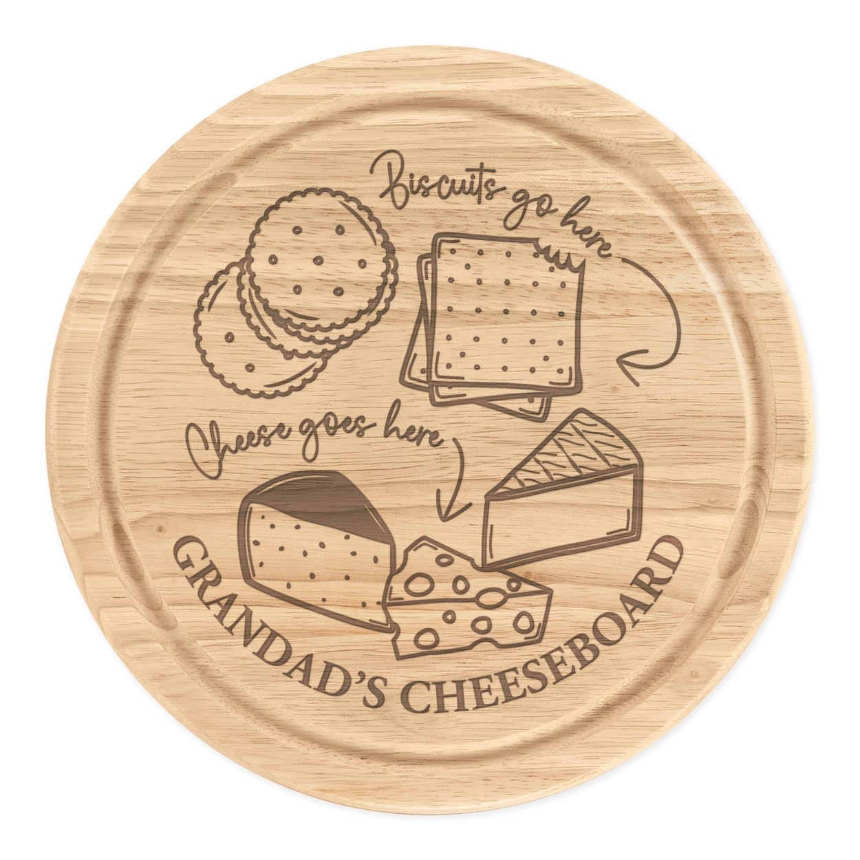 Personalised Cheese Goes Here Cheese Board Wooden Chopping Round 25cm Christmas