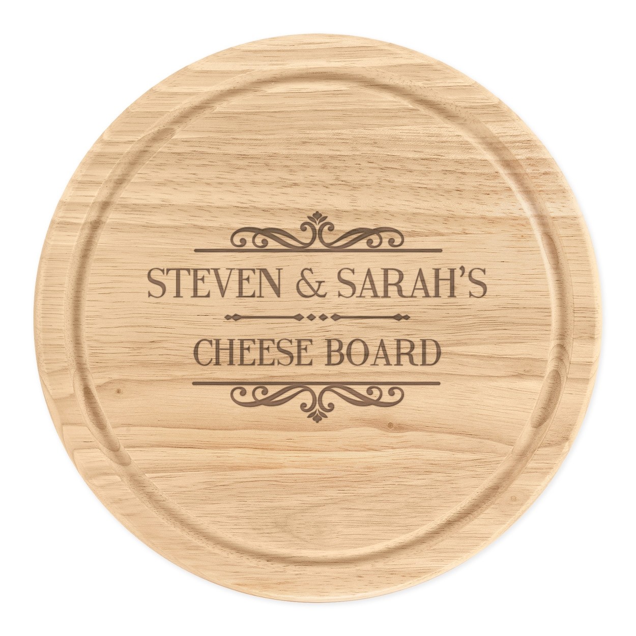Personalised Wooden Chopping Cheese Board Round 25cm Custom Name Classic Design