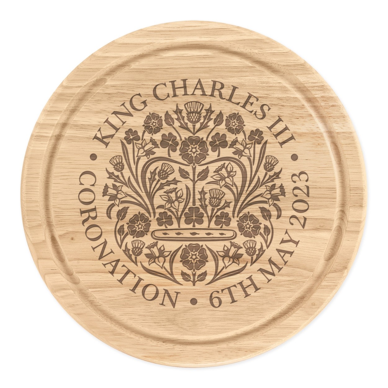 Coronation Emblem King Charles III Wooden Chopping Board Round 25cm Cake Cheese King's Coronation Commemorative Souvenir Gift 6th May 2023