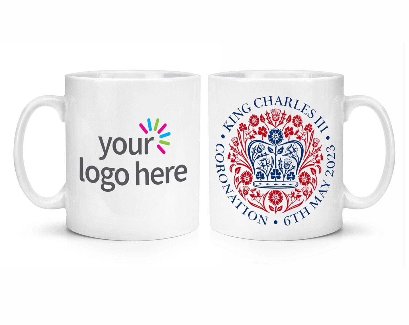 Personalised Coronation Emblem Branded Company Logo 10oz Mug Cup King Charles III Custom Printed Design Bulk