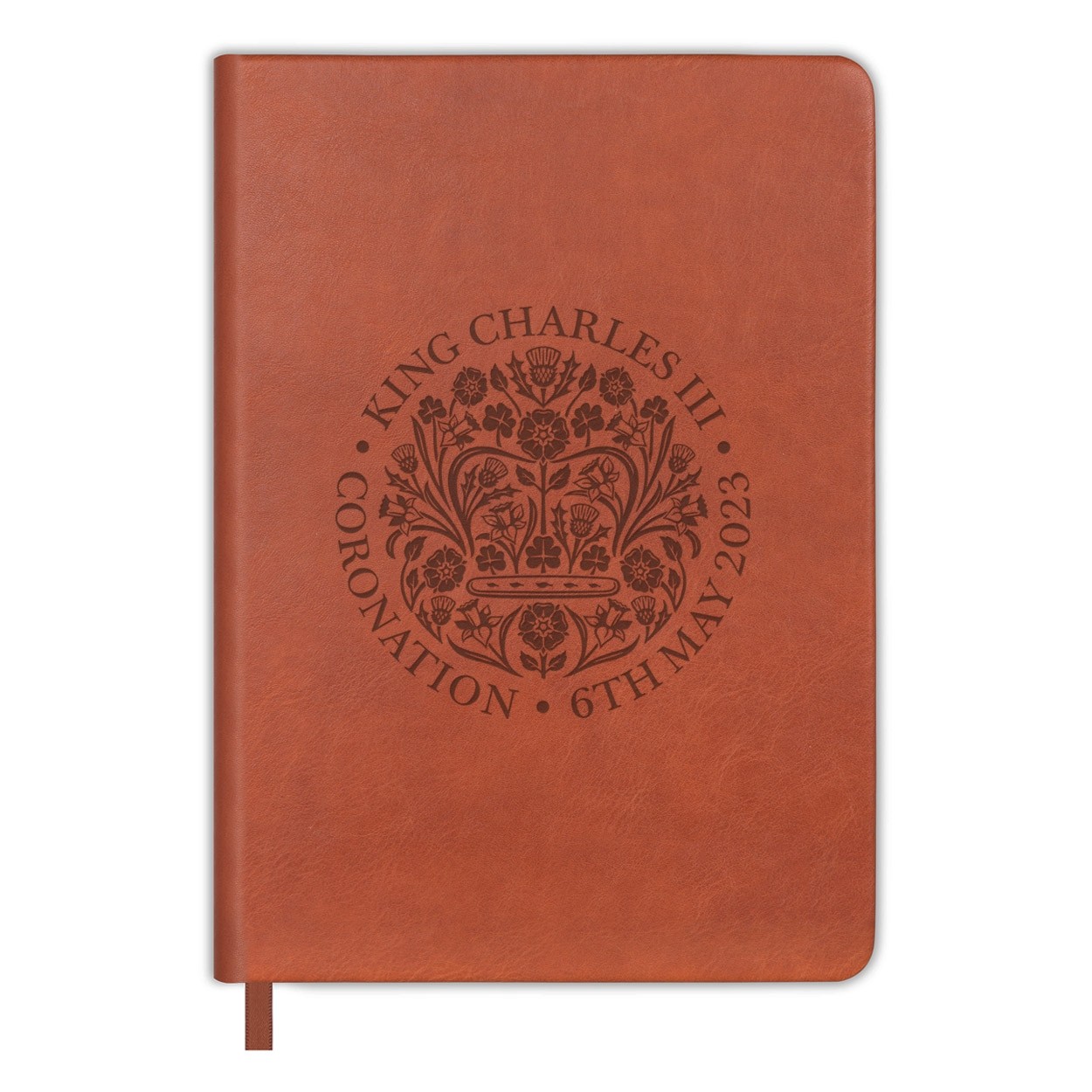 Coronation Emblem King Charles III Notebook Notepad Lined A5 PU Leather Effect Tan Brown King's Coronation Commemorative Souvenir Gift 6th May 2023