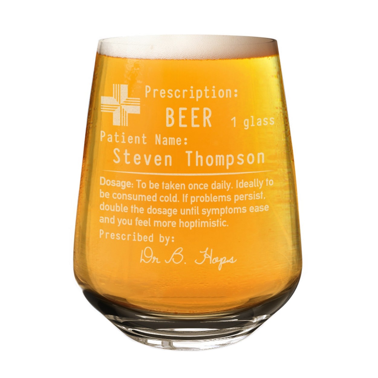 Personalised Craft Prescription Beer Glass Tumbler 2/3 Pint 470ml Name Custom