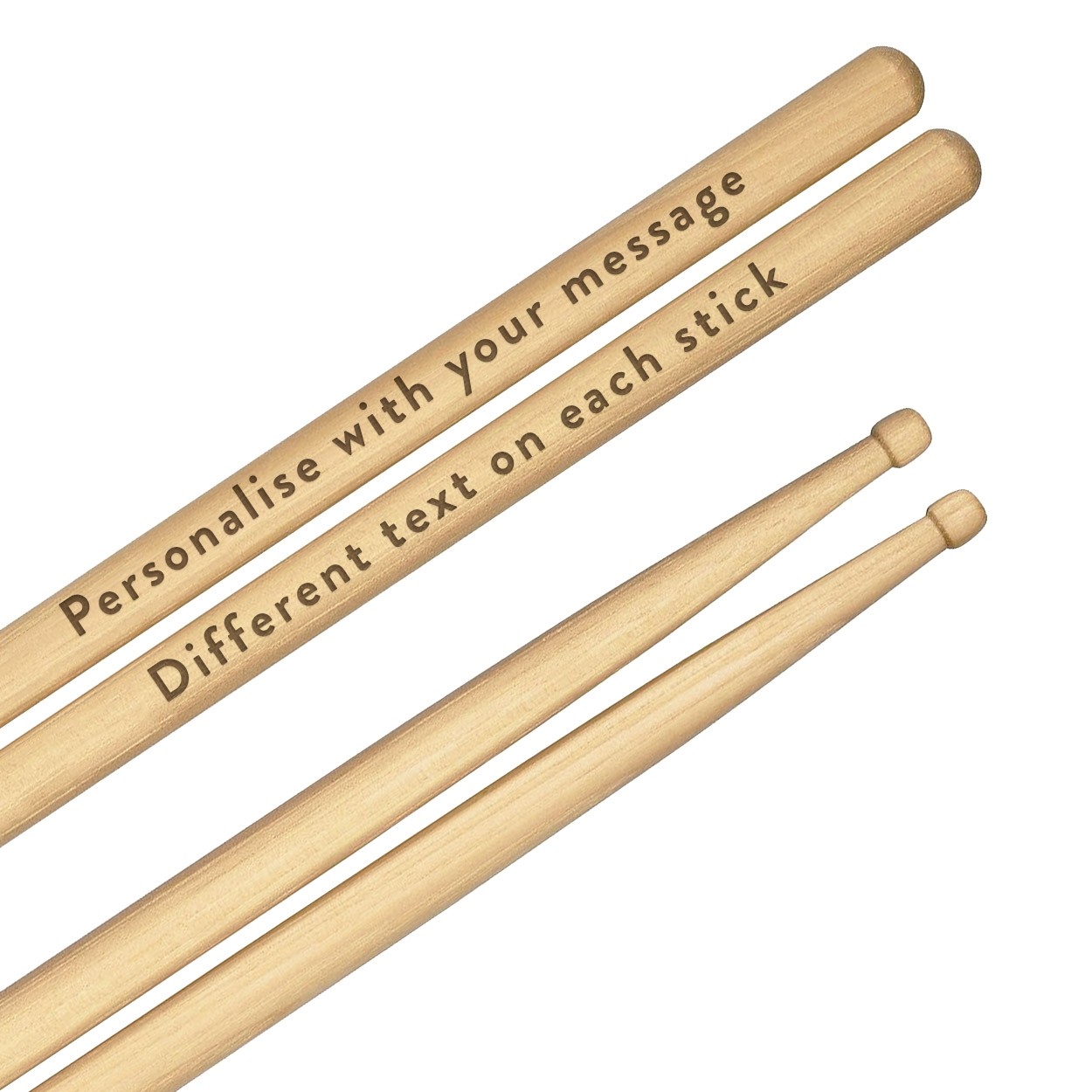 Personalised Custom Engraved Drum Sticks 5A Premium Quality Maple Wood Any Message Text 