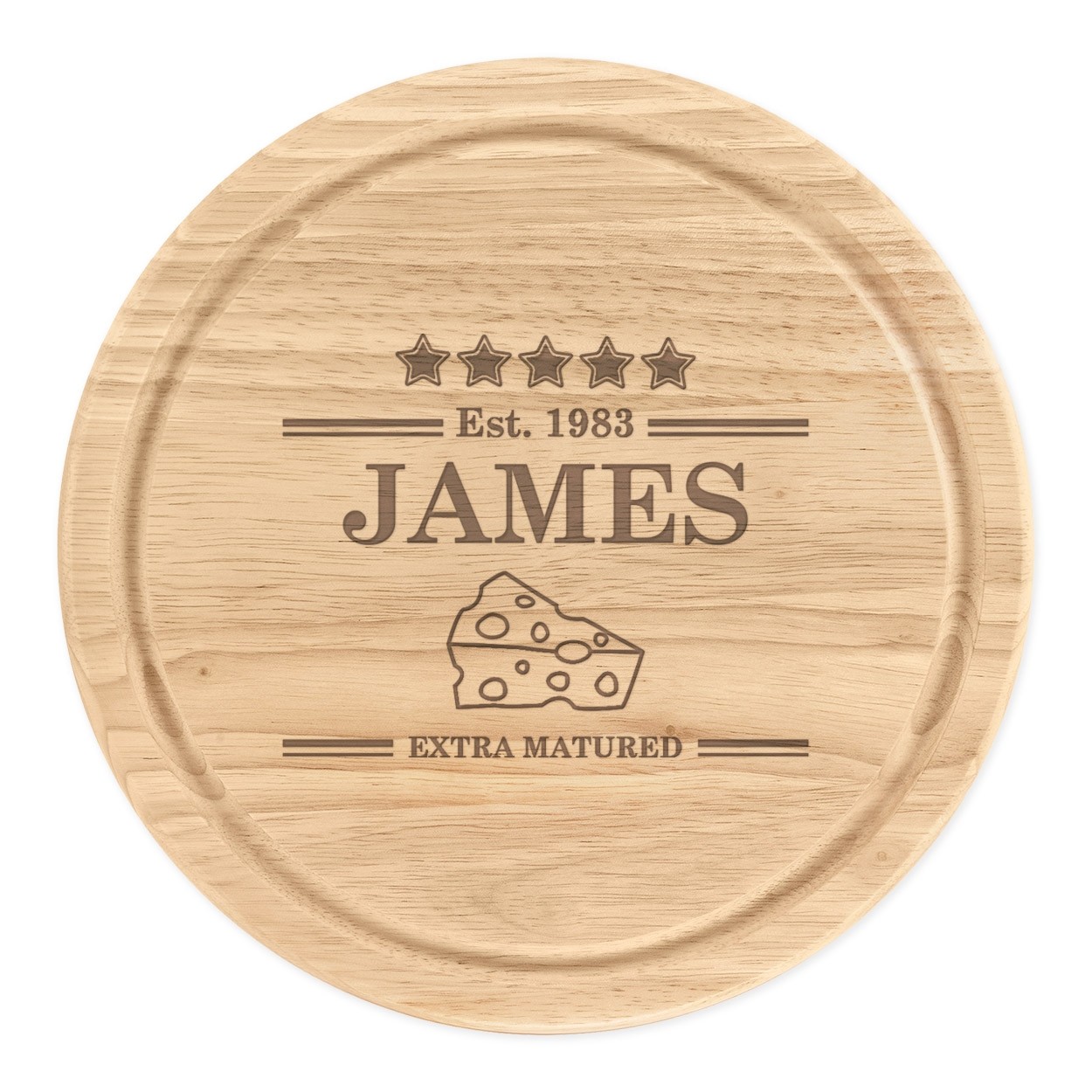 Personalised Wooden Chopping Cheese Board Round 25cm Custom Name Extra Matured Birthday