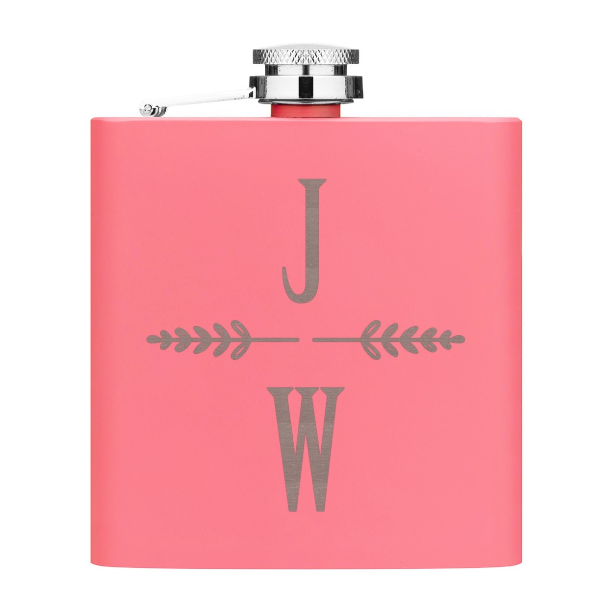 Personalised Hip Flask Custom Initials Fern 6oz Matte Pink Stainless Steel